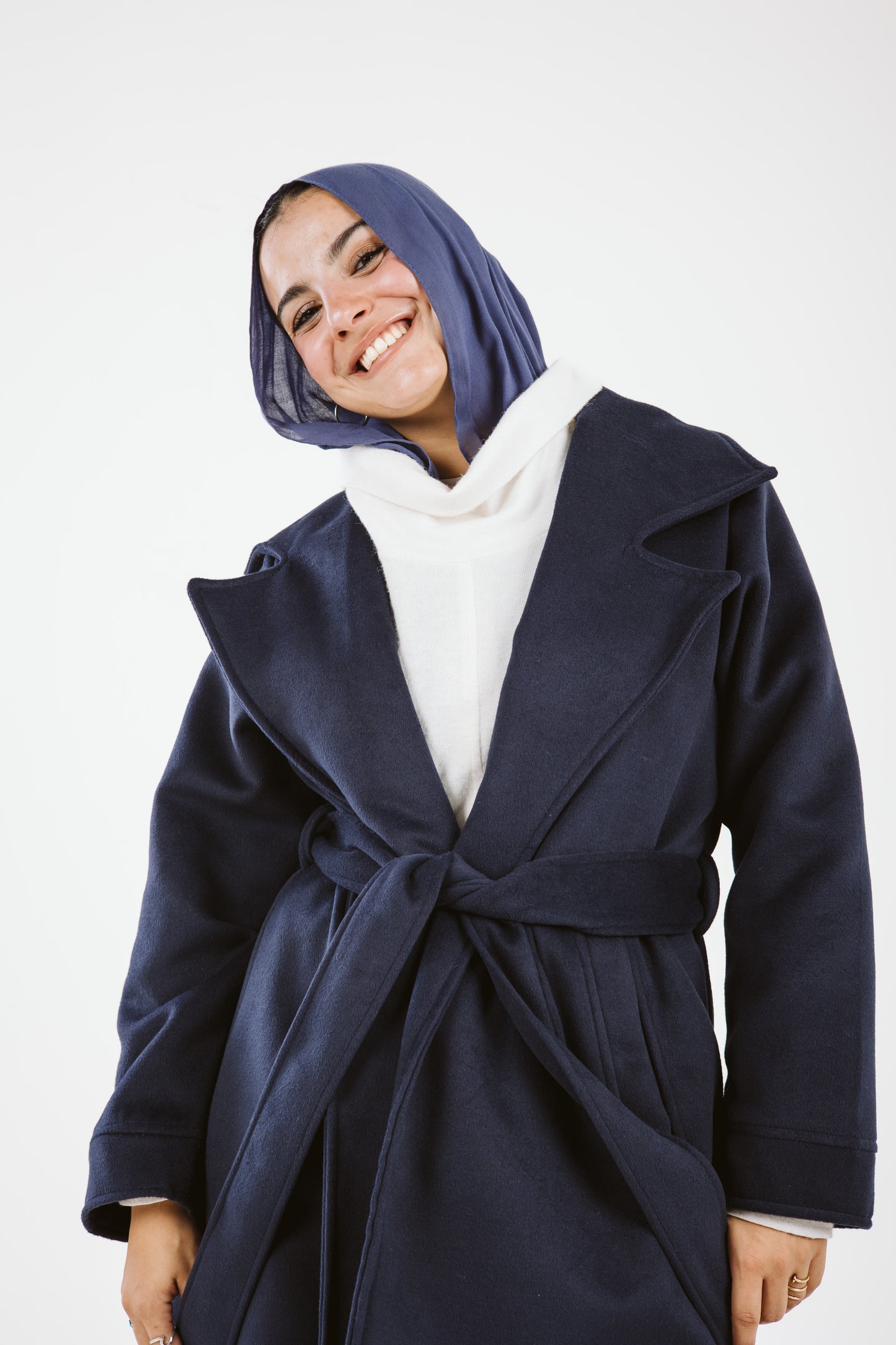 Woolen Trench Coat in Navy Blue