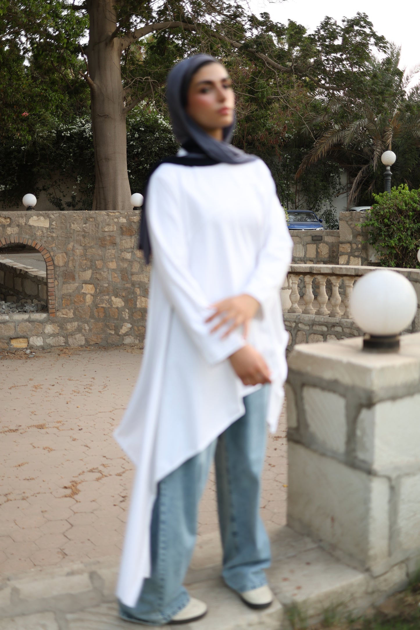 Long Side Cotton Top in White