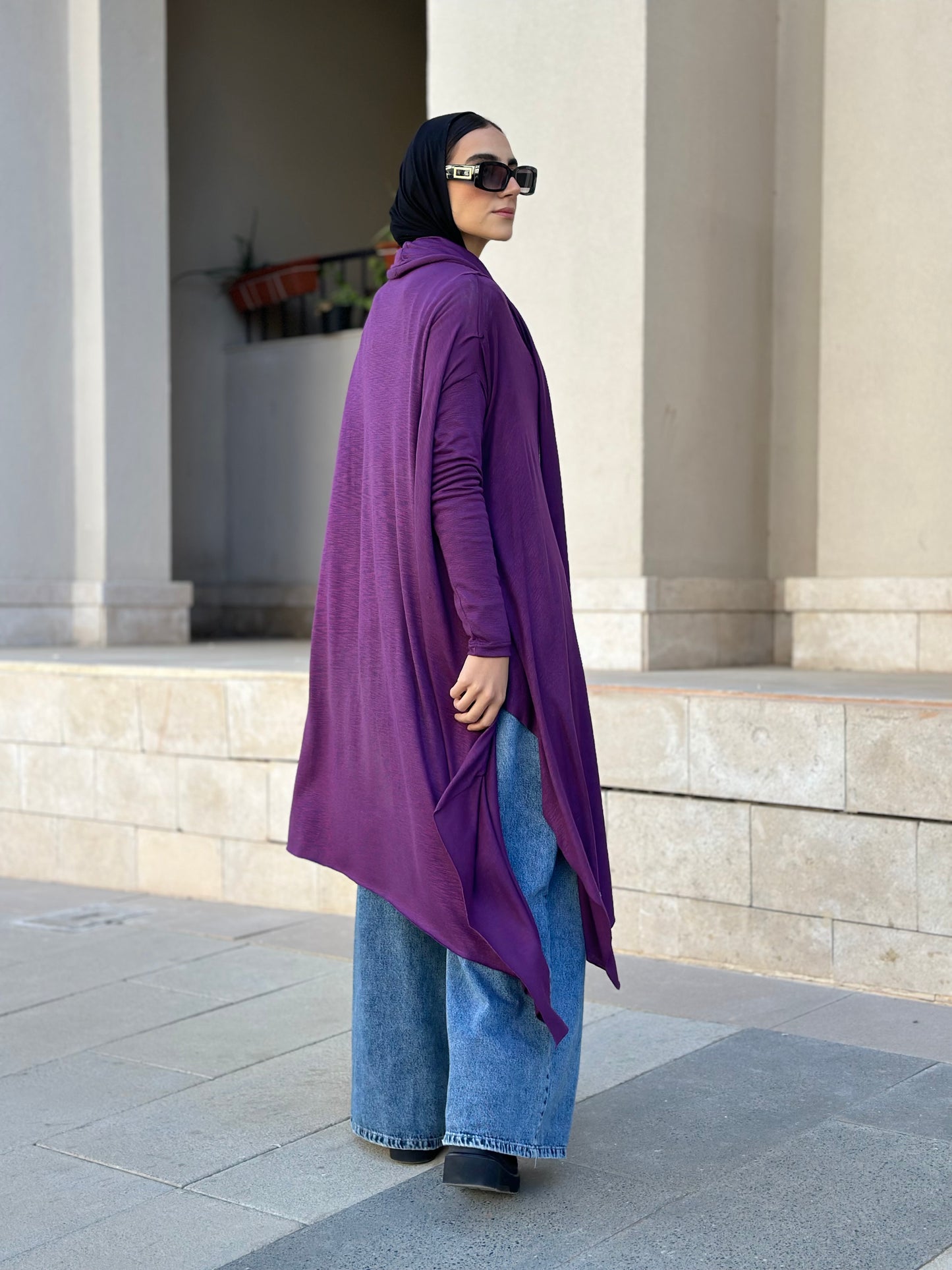 Waves Top with Fringes Scarf in Purple