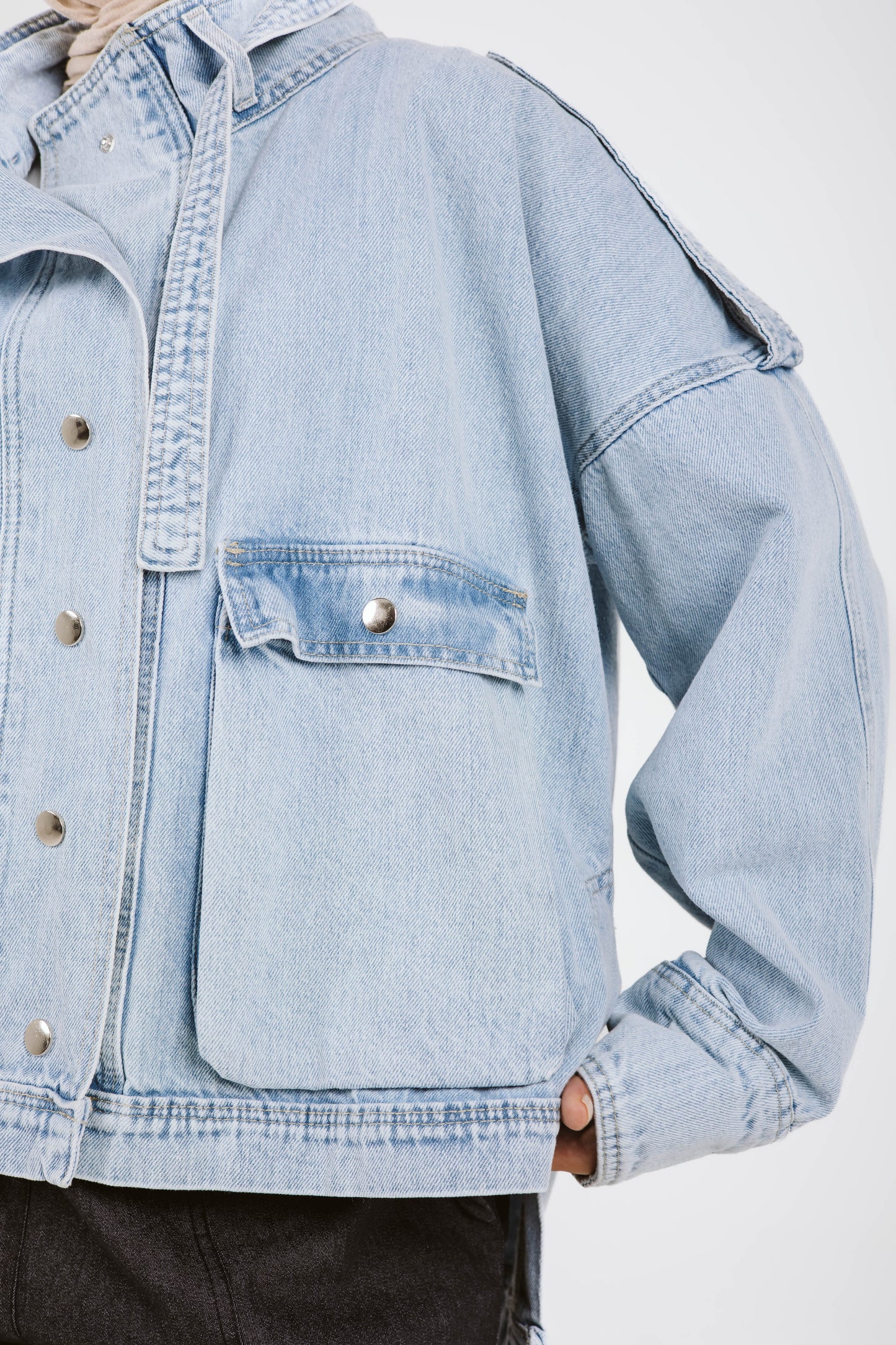 Pockets Denim High Low Jacket