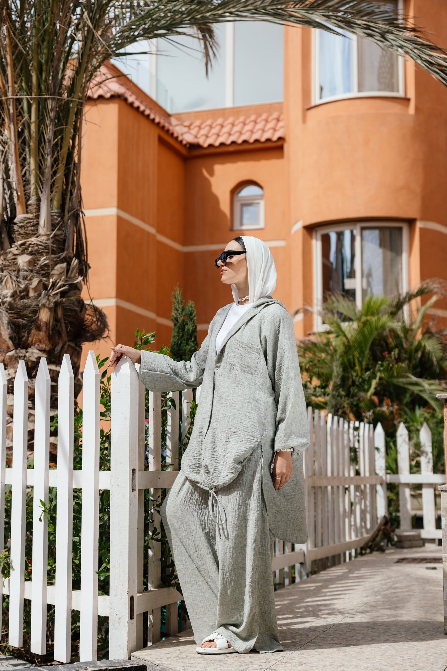Hoodie Linen Shirt Set in Washed Mint