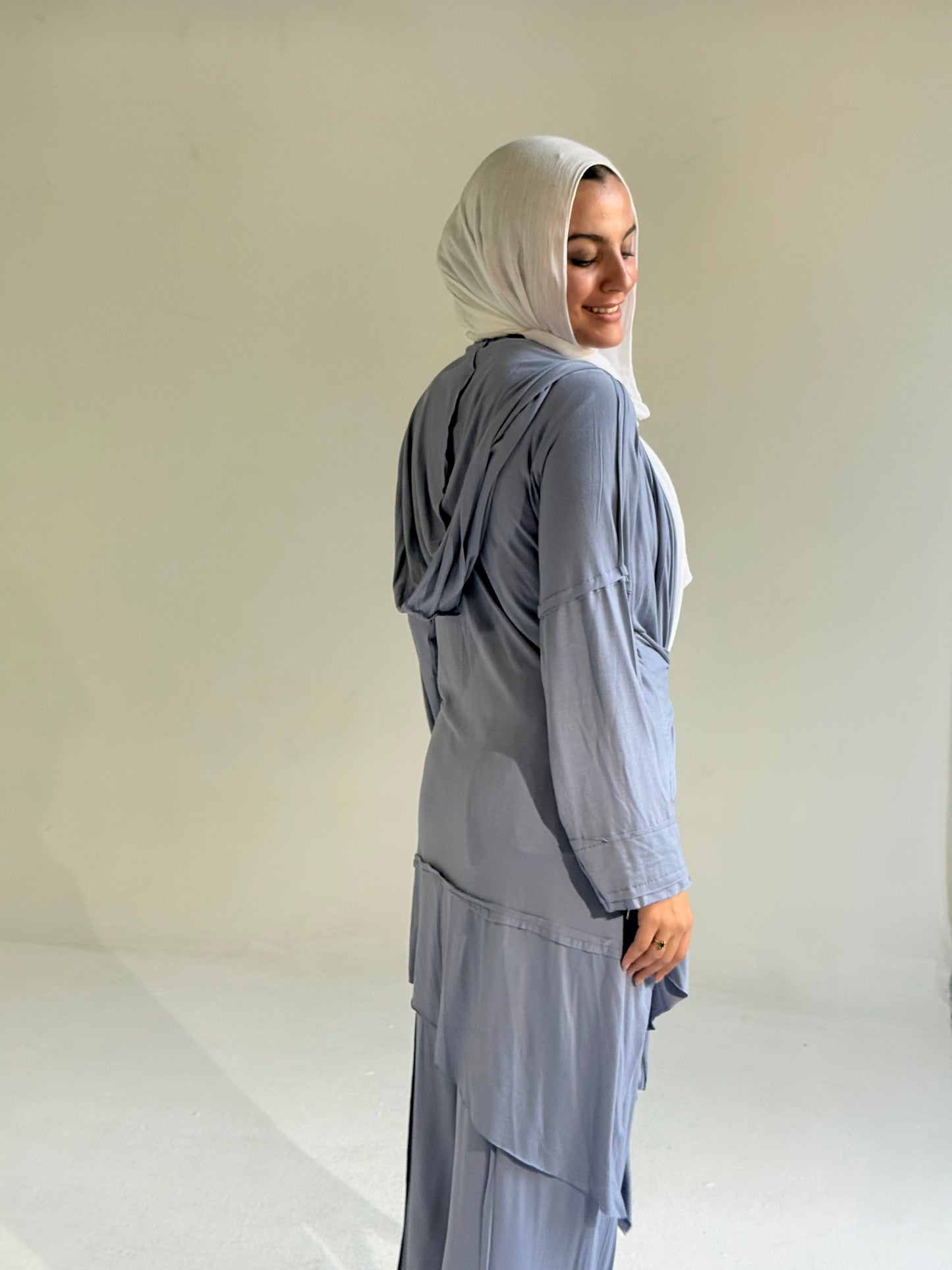 Asymmetrical Cardigan Set in Blue Jeans