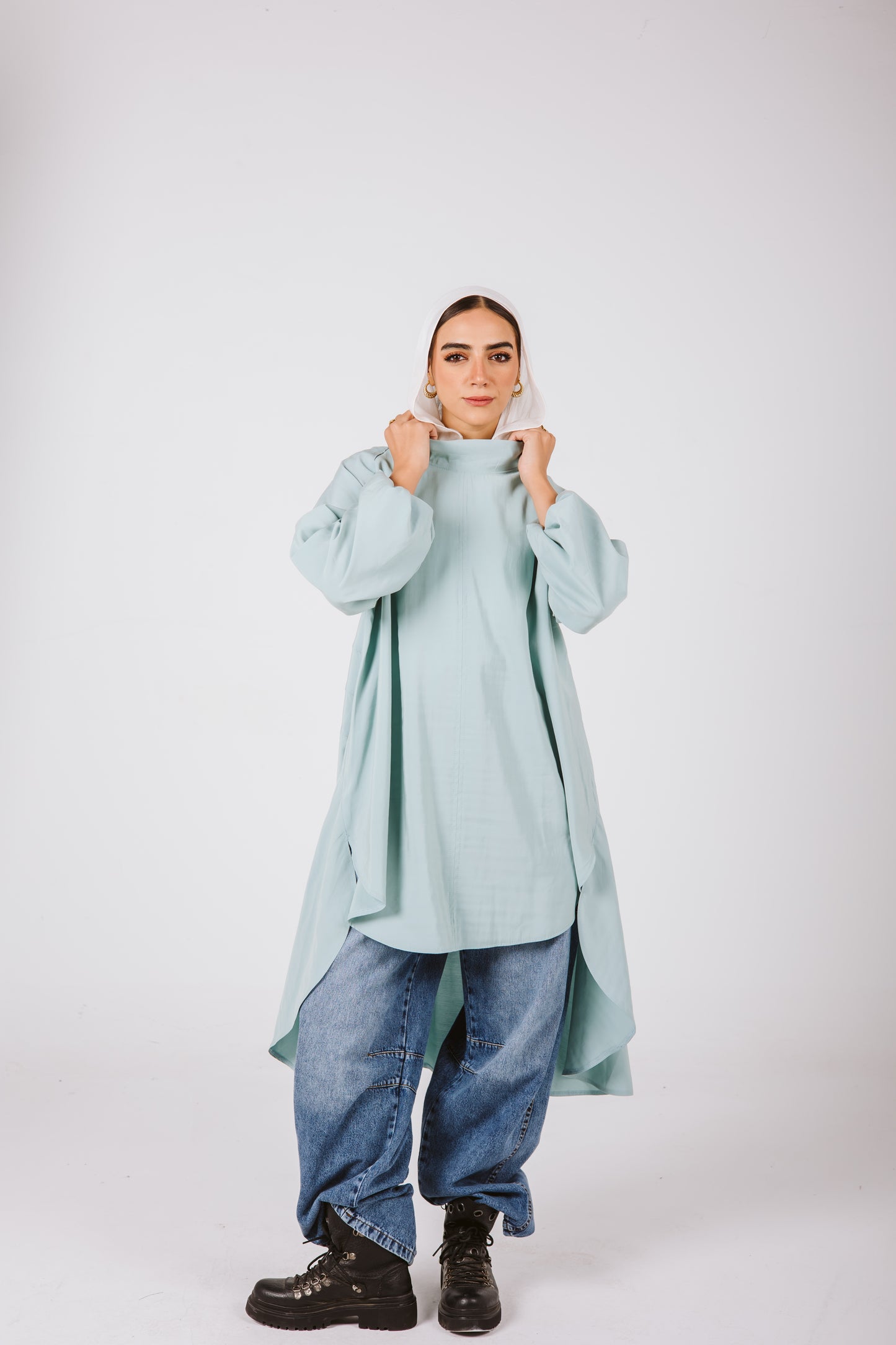 Puffy Sleeves Back Stripes Top in Mint