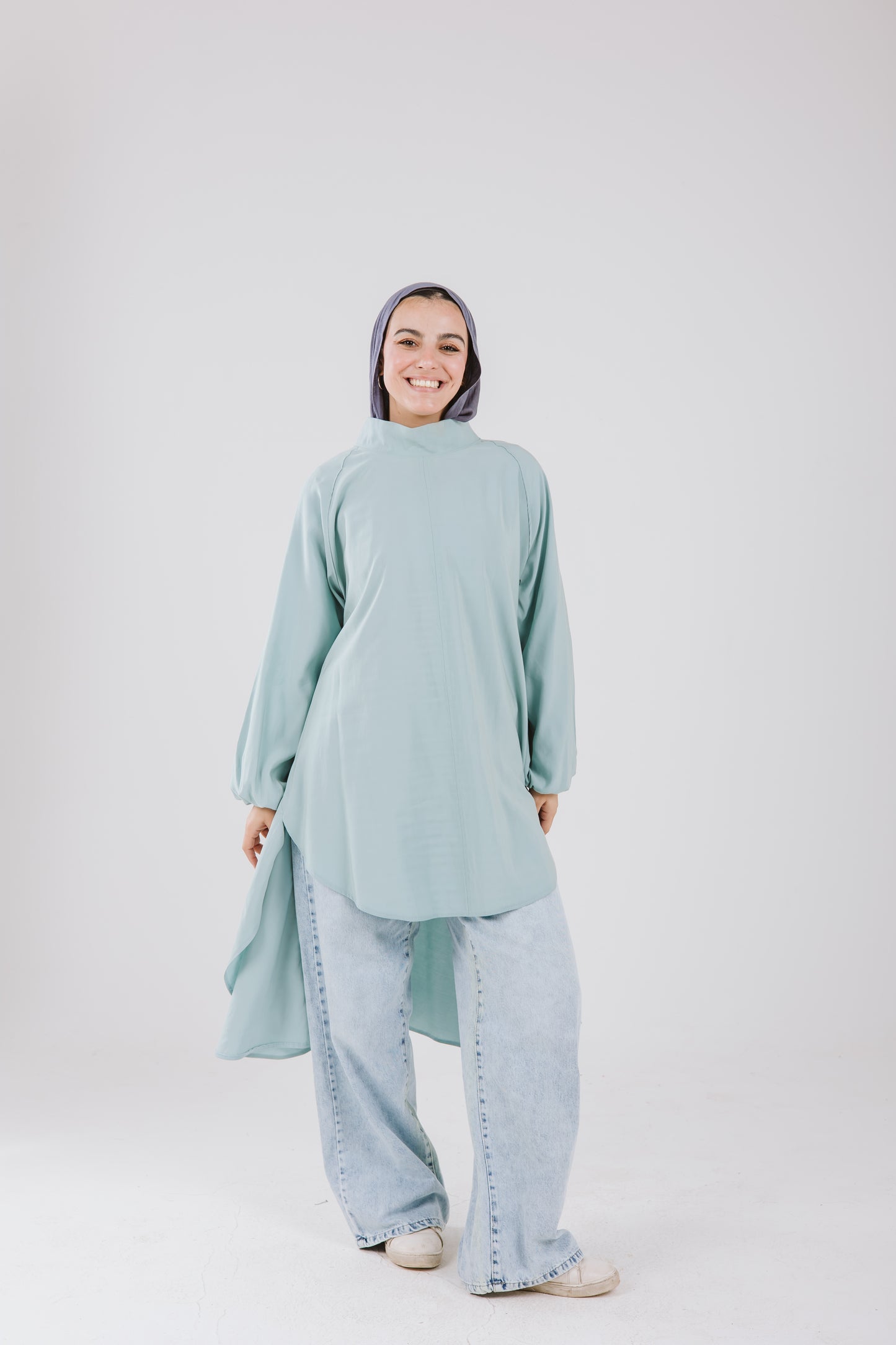 Puffy Sleeves Back Stripes Top in Mint