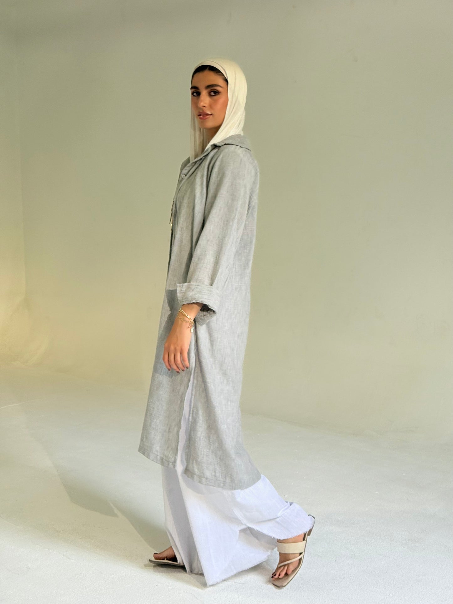 Long Linen Shirt in light Grey