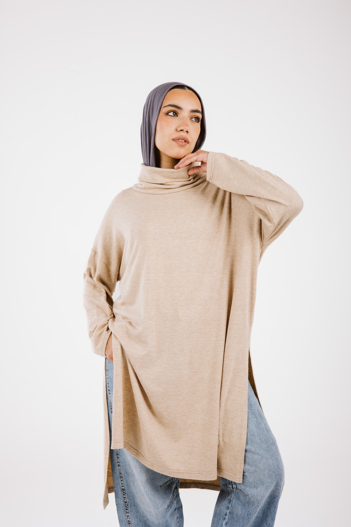 High Low Soft Wool Top in Beige