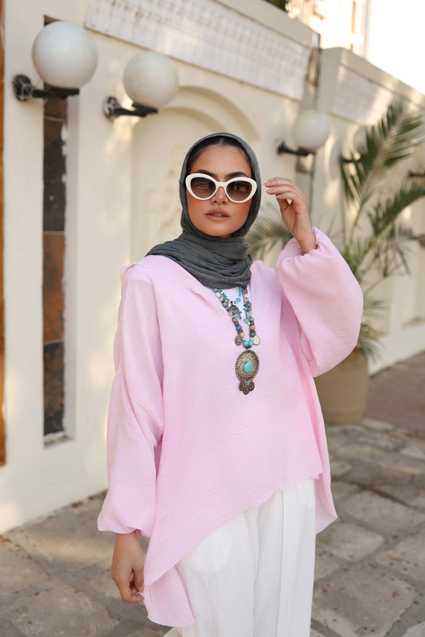 Flowy Linen Top in Powder Pink