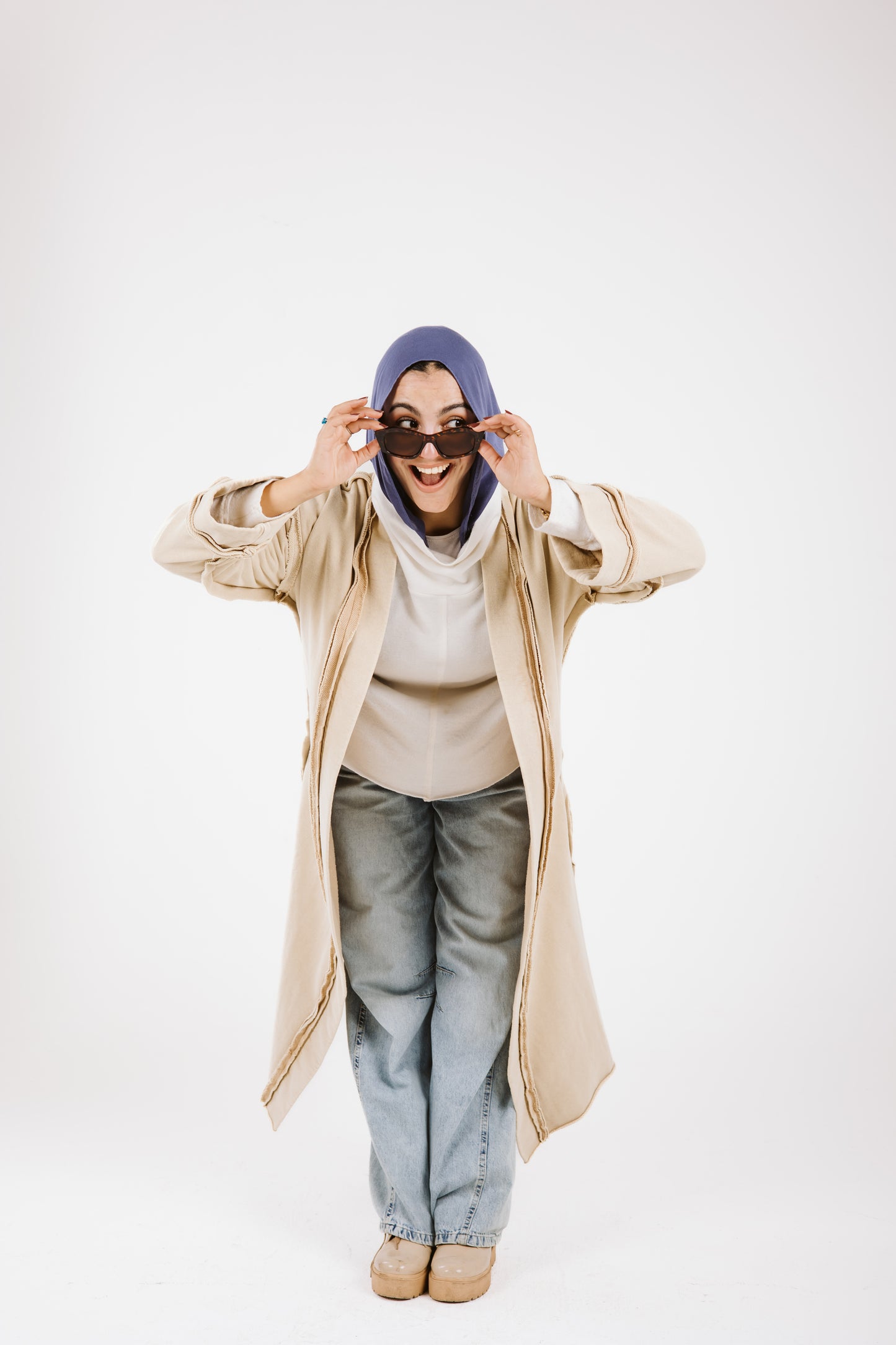 Long Stitches Cotton Melton Washed Cardigan in Beige
