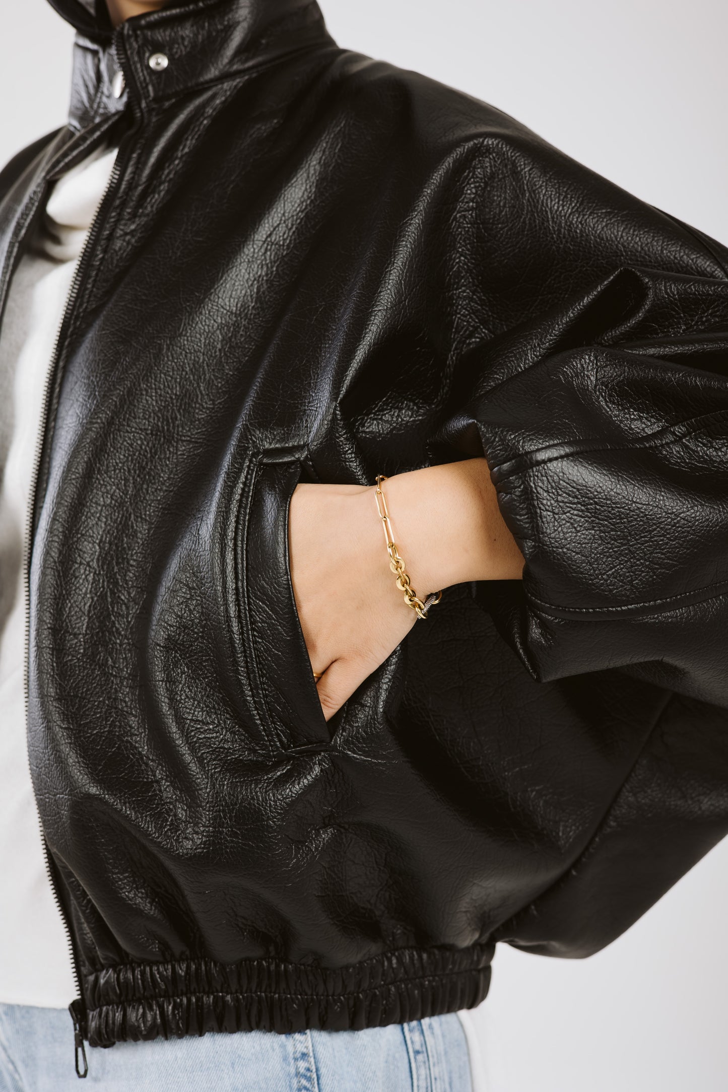 Oversized Leather Jacket in Black