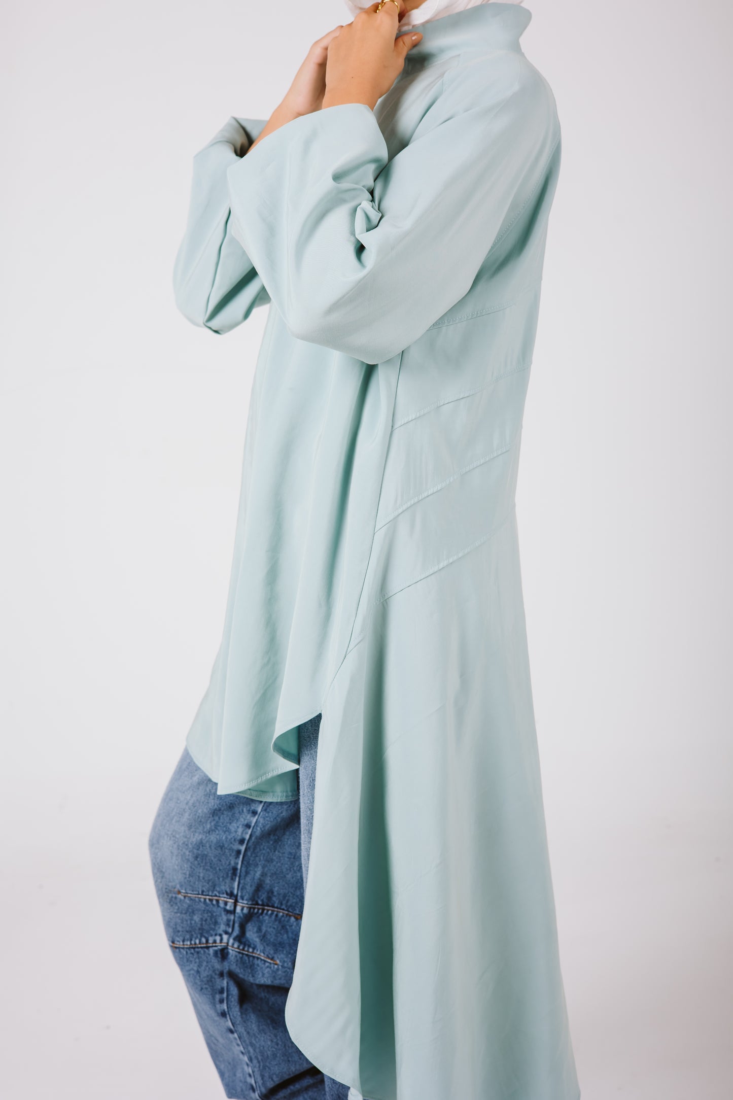 Puffy Sleeves Back Stripes Top in Mint