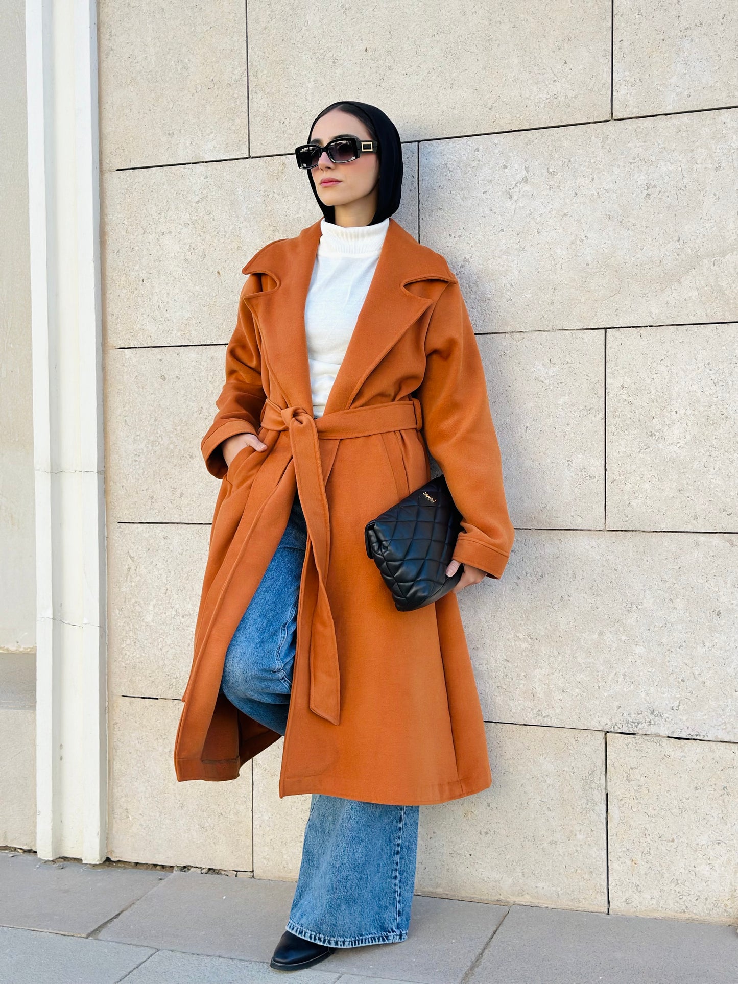 Woolen Trench Coat in Brick