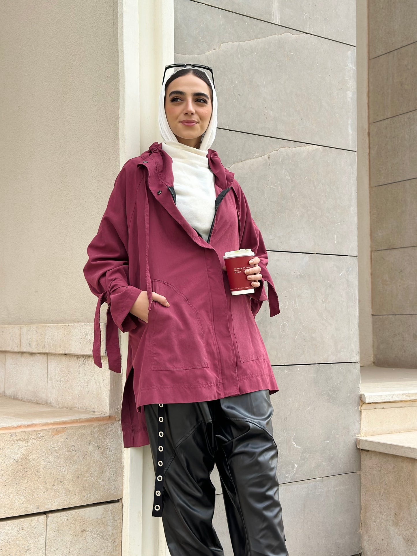 High Low Oversized Jacket in Burgundy