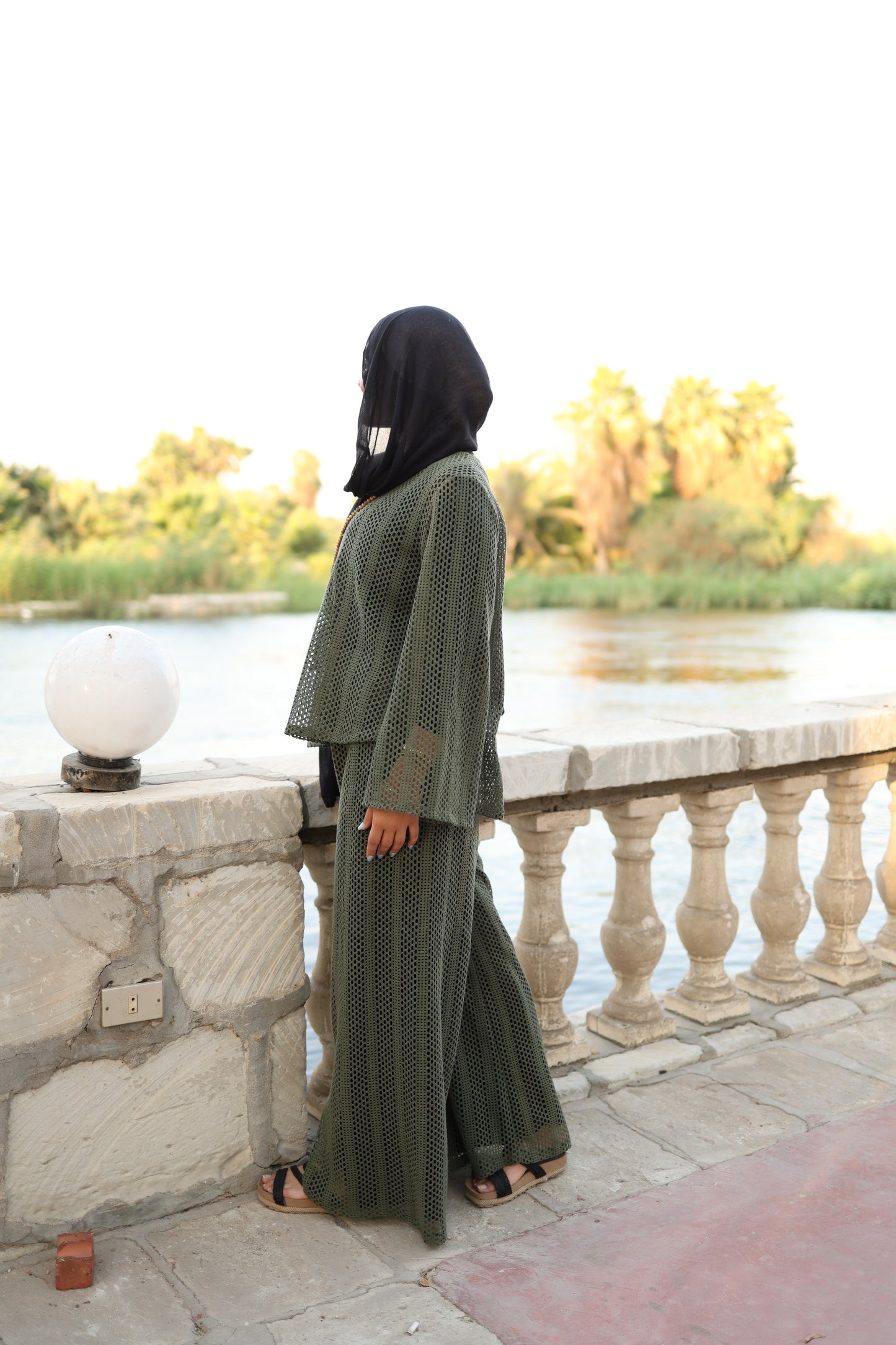 Knittned High Low Top Set in Olive