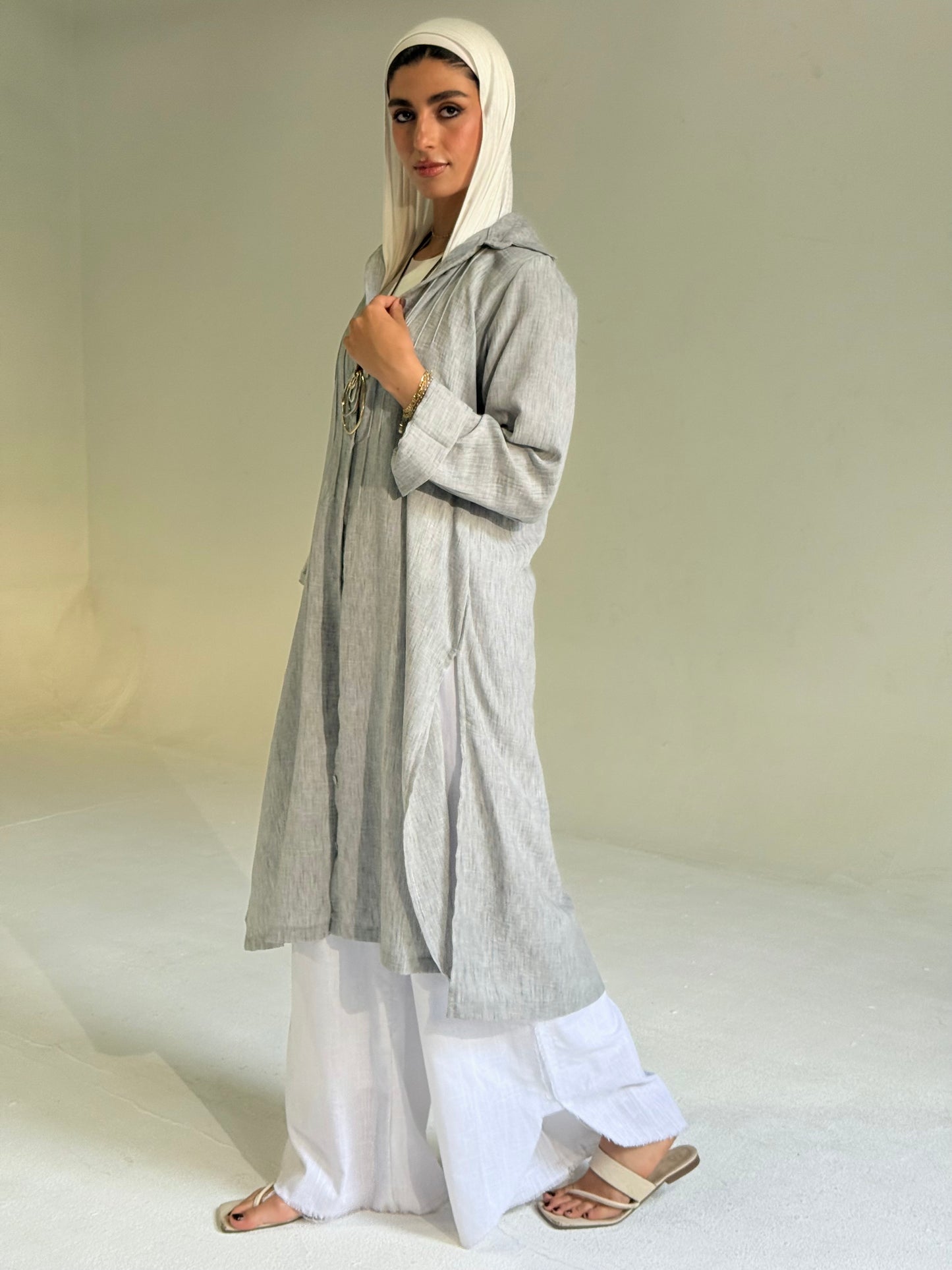 Long Linen Shirt in light Grey