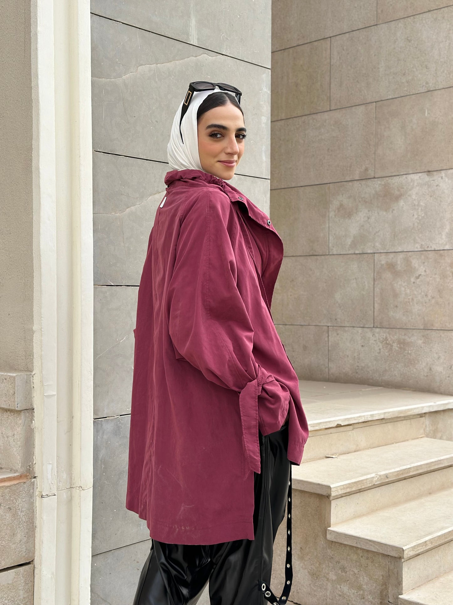 High Low Oversized Jacket in Burgundy
