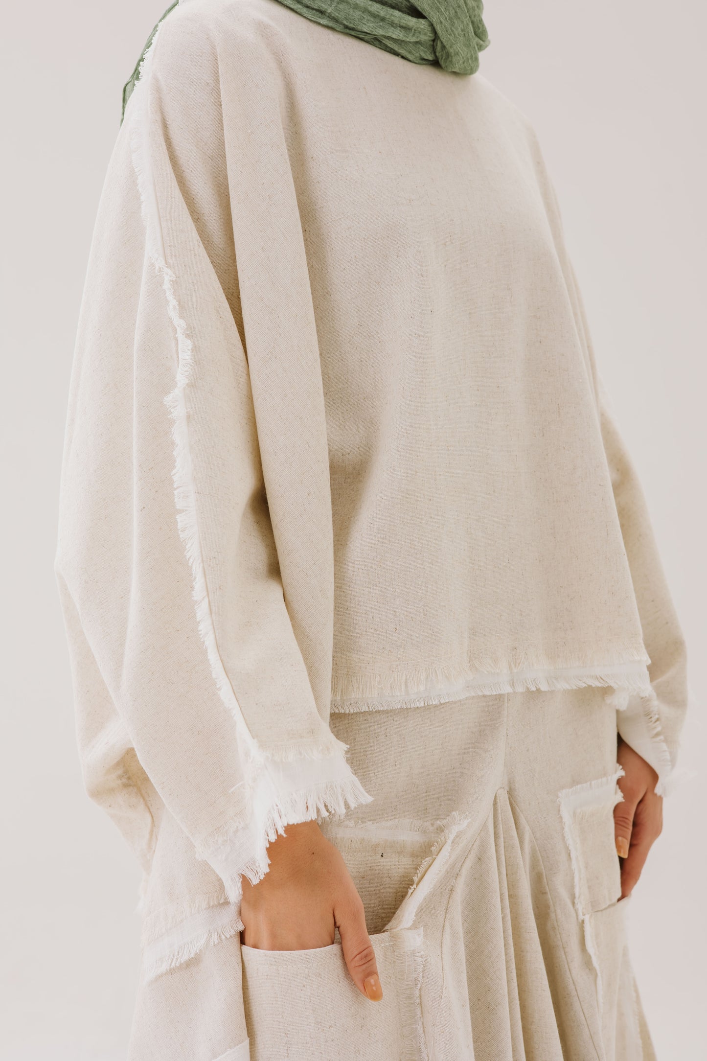 Linen oversized High Low Linen Top in Beige