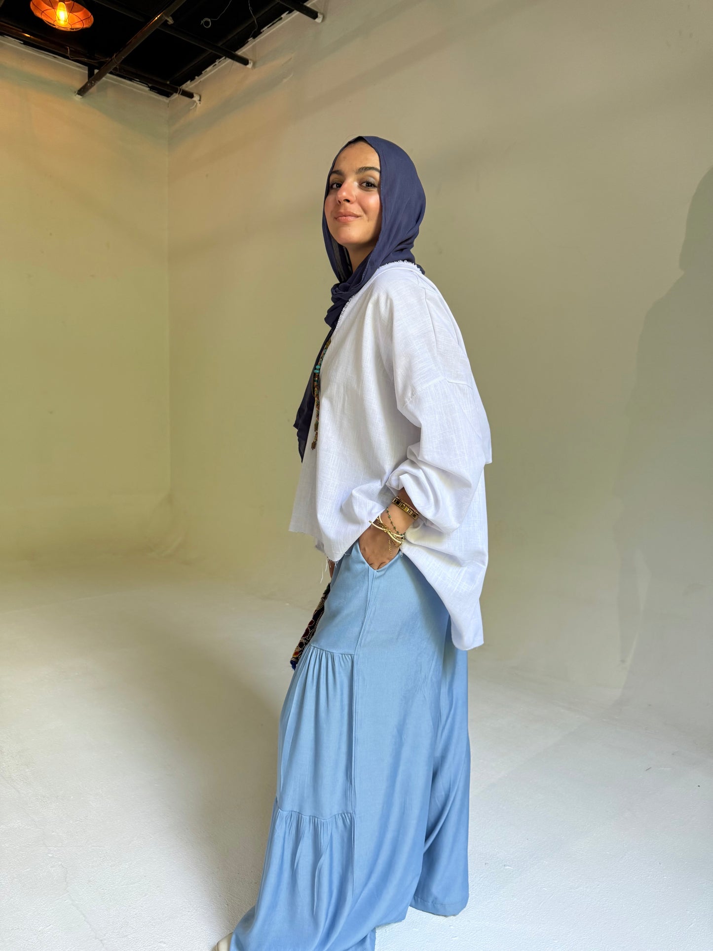 High Low Hoodie Linen Top in White