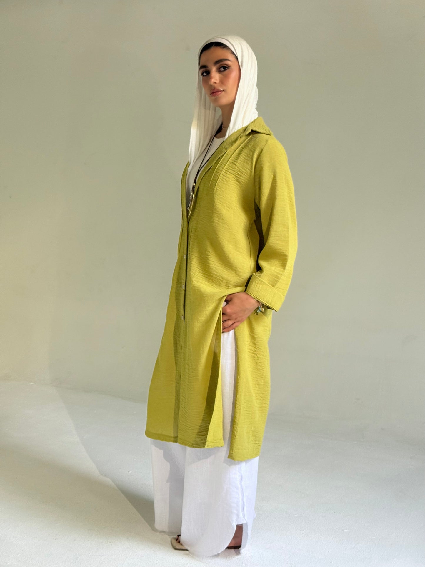 Long Linen Shirt in Olive