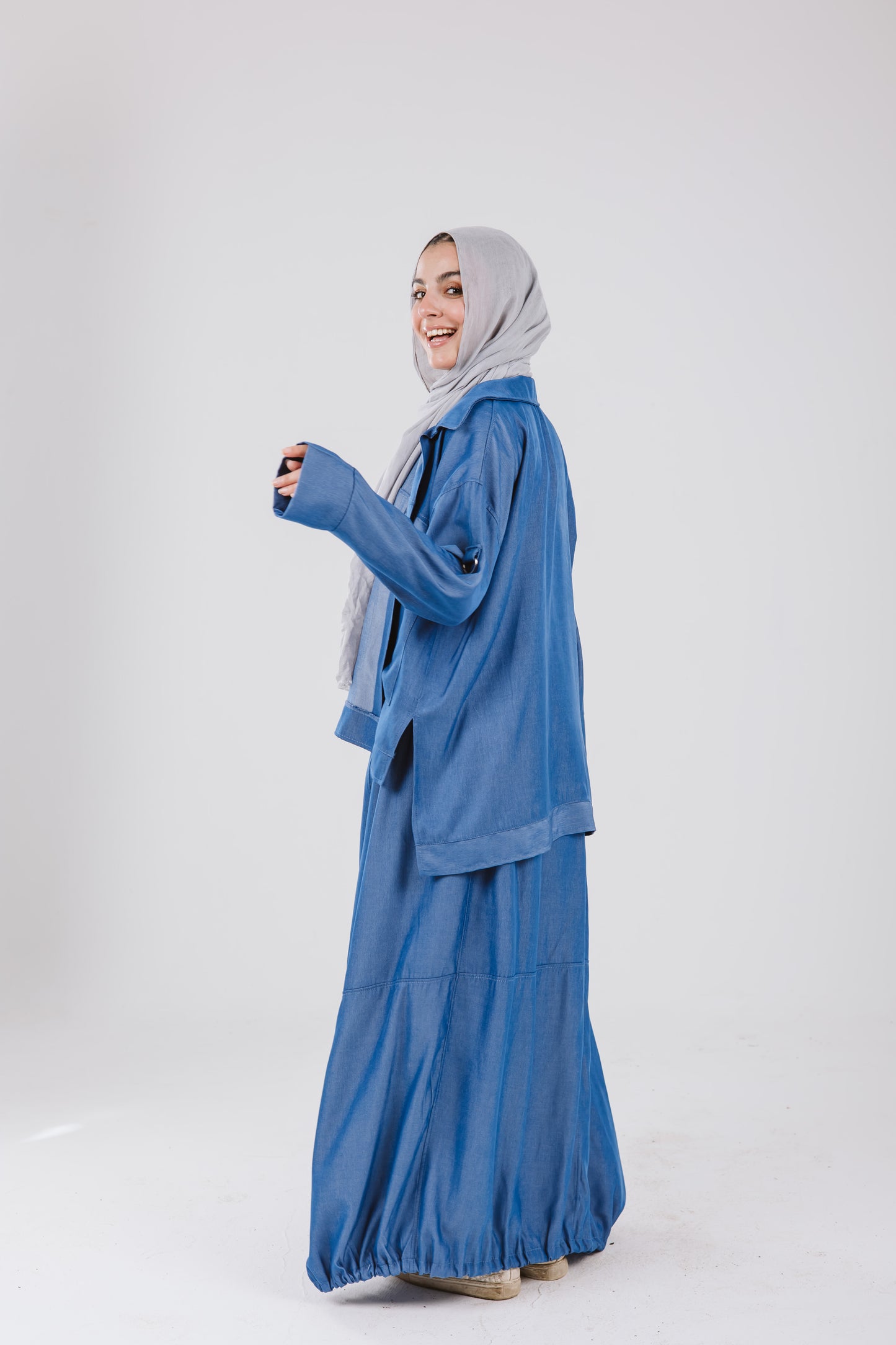 Parachute Skirt Set in Denim Blue