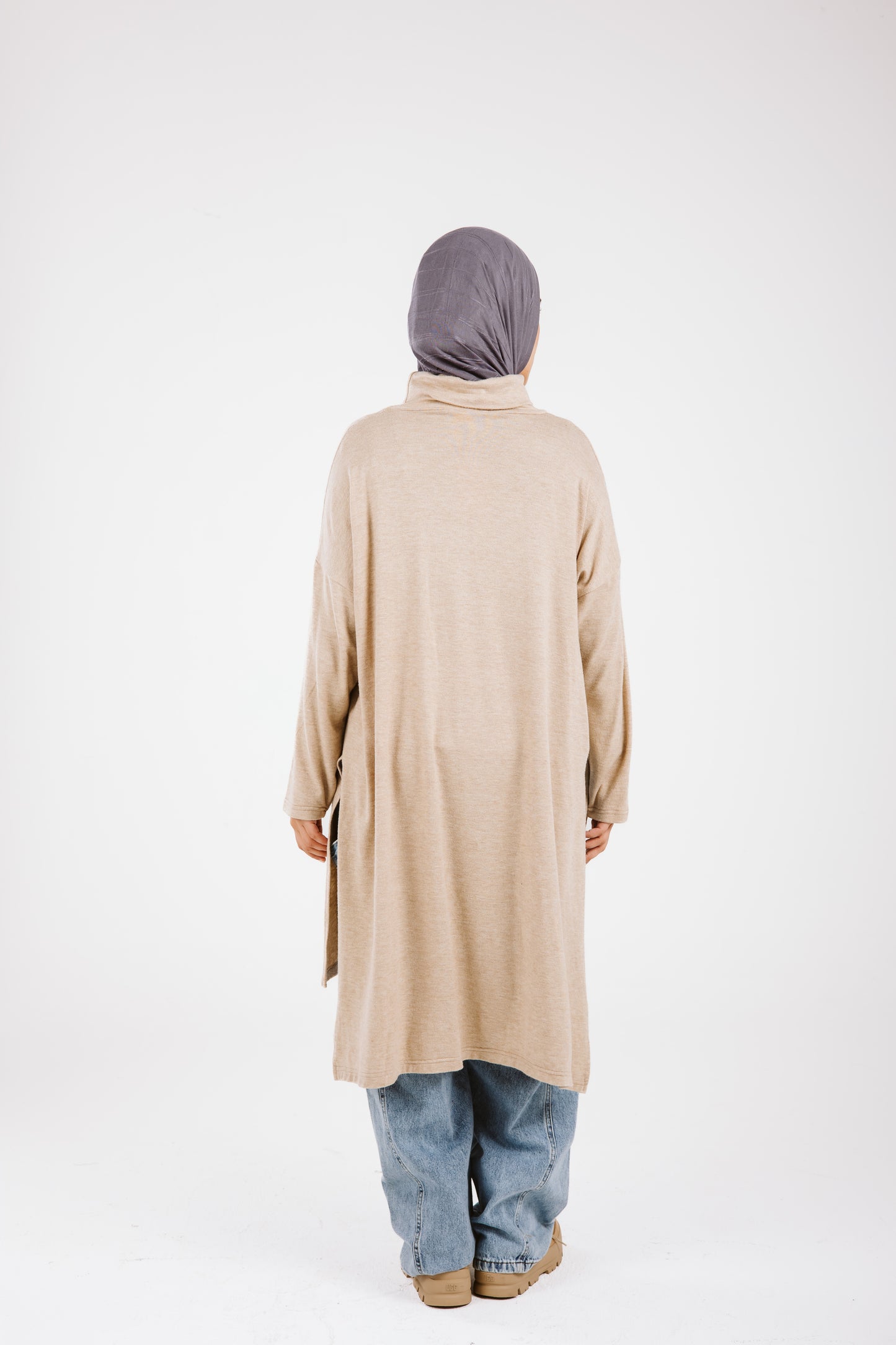 High Low Soft Wool Top in Beige
