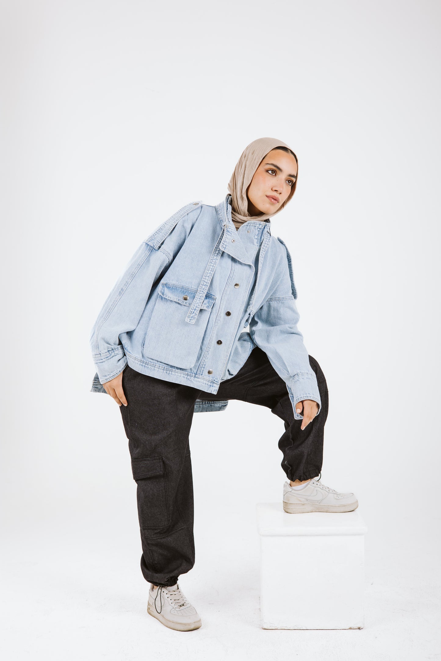 Pockets Denim High Low Jacket
