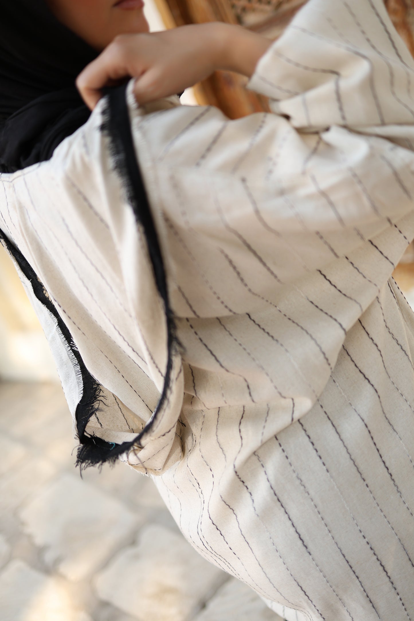 Flowy Stripes Linen Top in Ivory