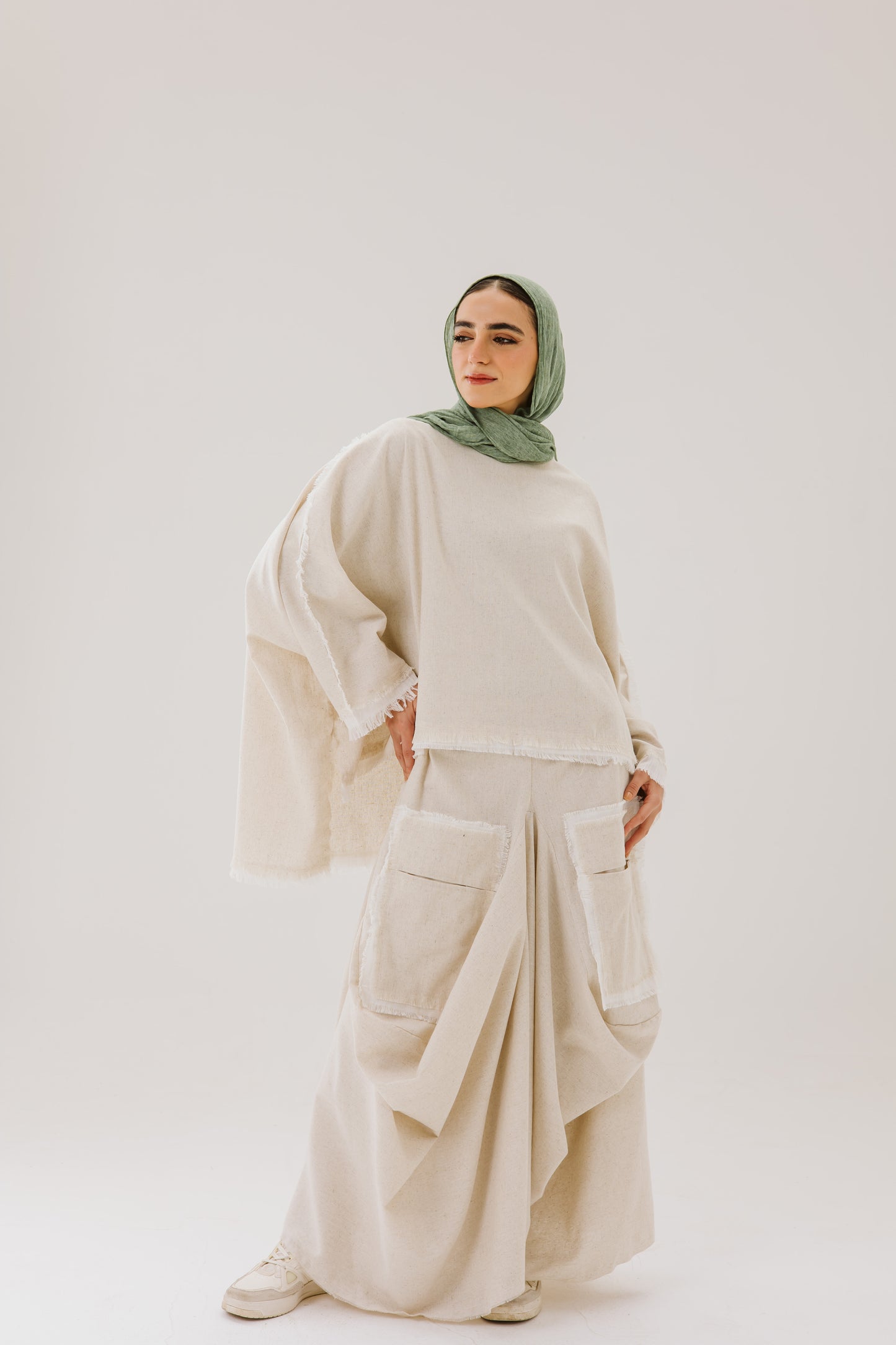 Linen oversized High Low Linen Top in Beige