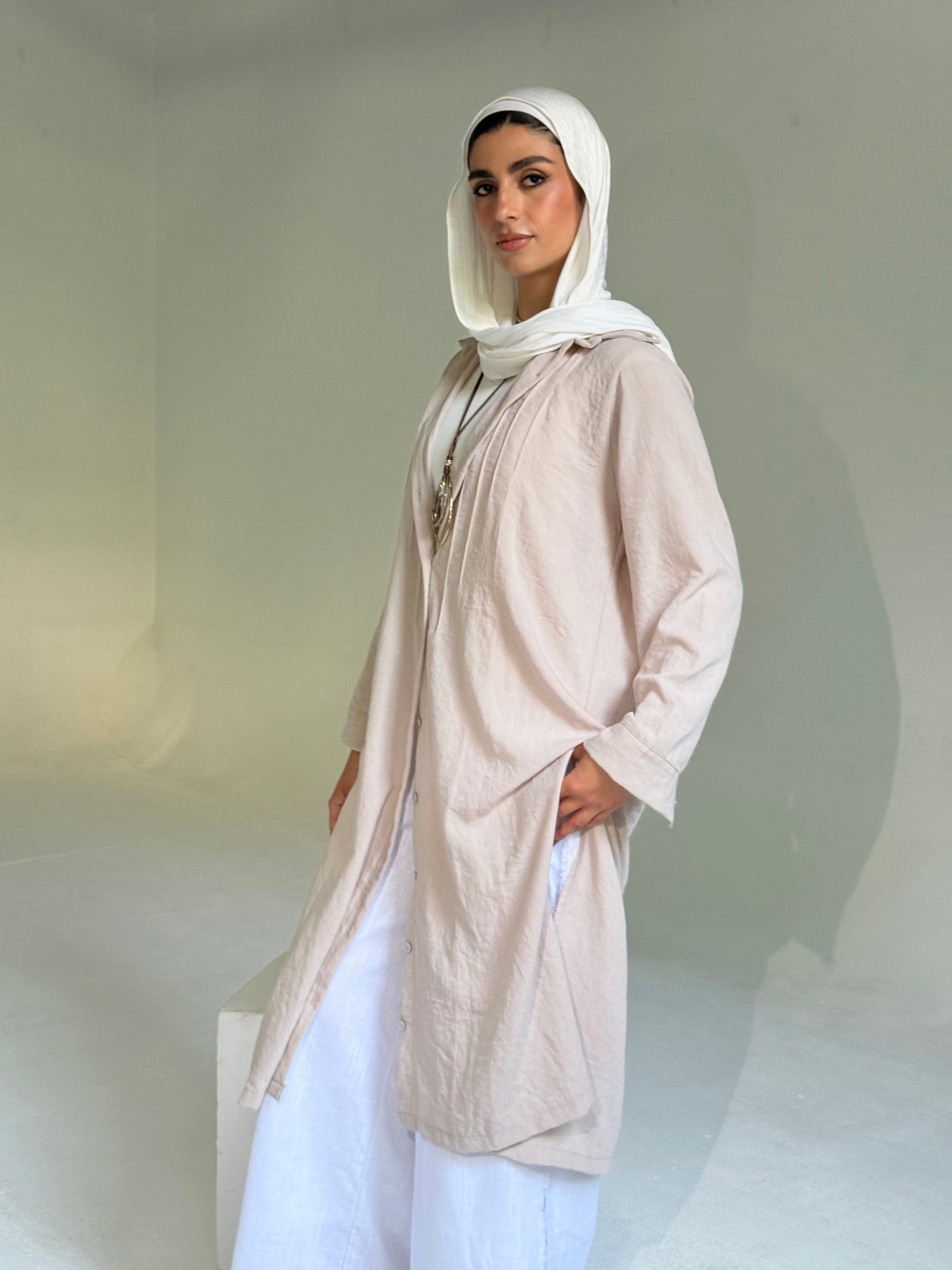 Long Linen Shirt in light Beige