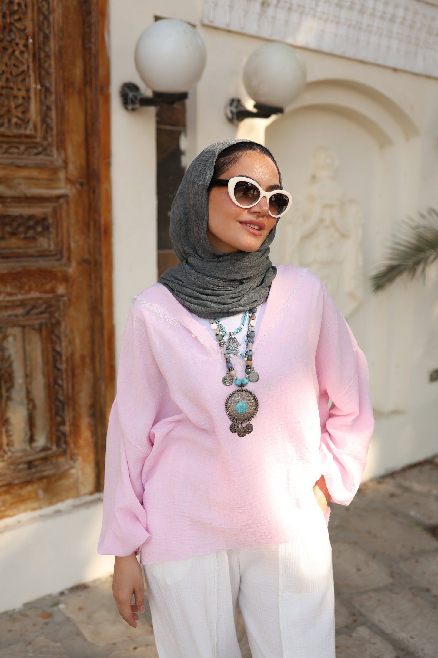 Flowy Linen Top in Powder Pink