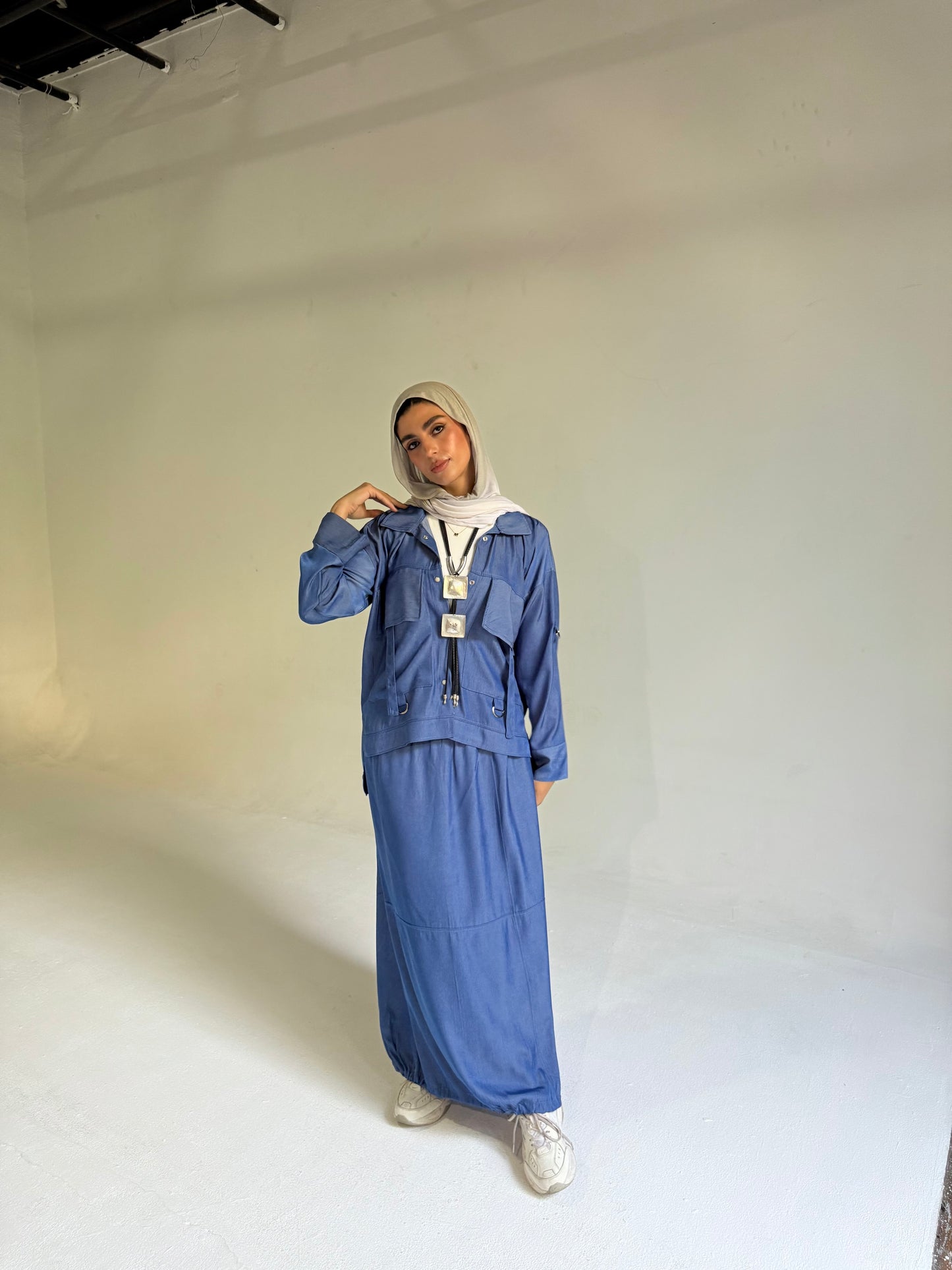 Parachute Skirt Set in Denim Blue