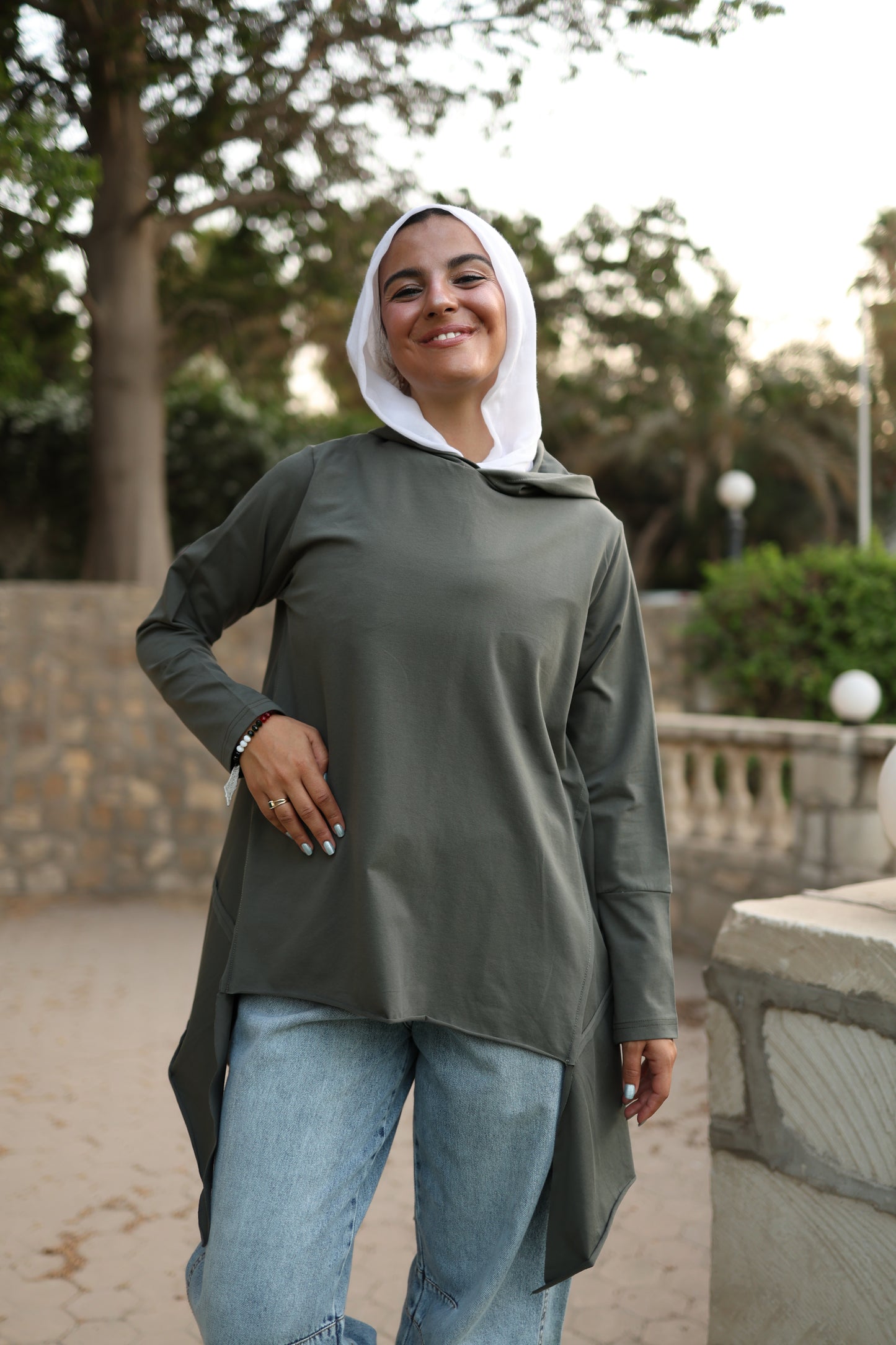 Stitches Side Hoodie Top in Olive