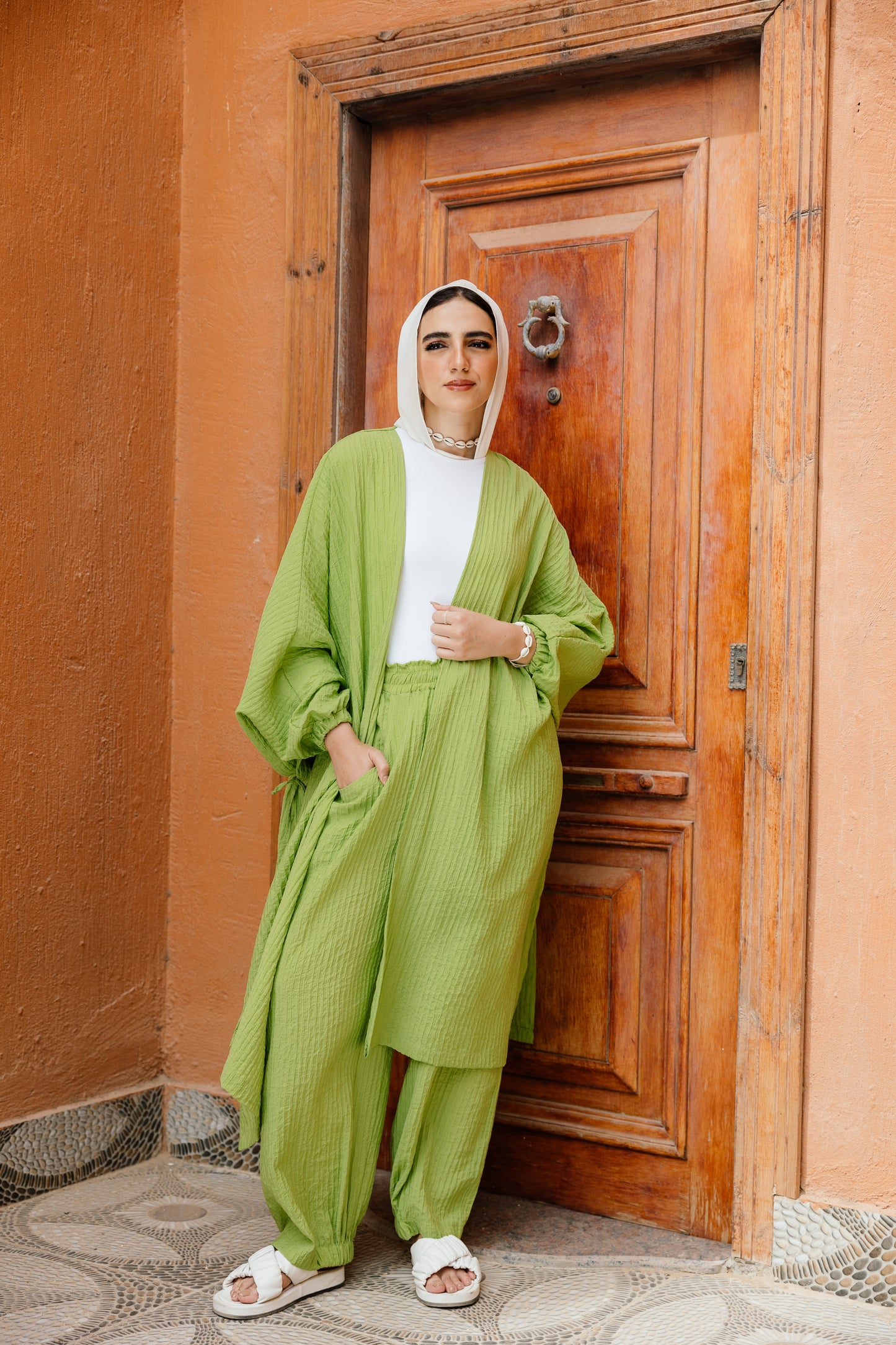 Puffy Sleeves Pleated Set in Kiwi