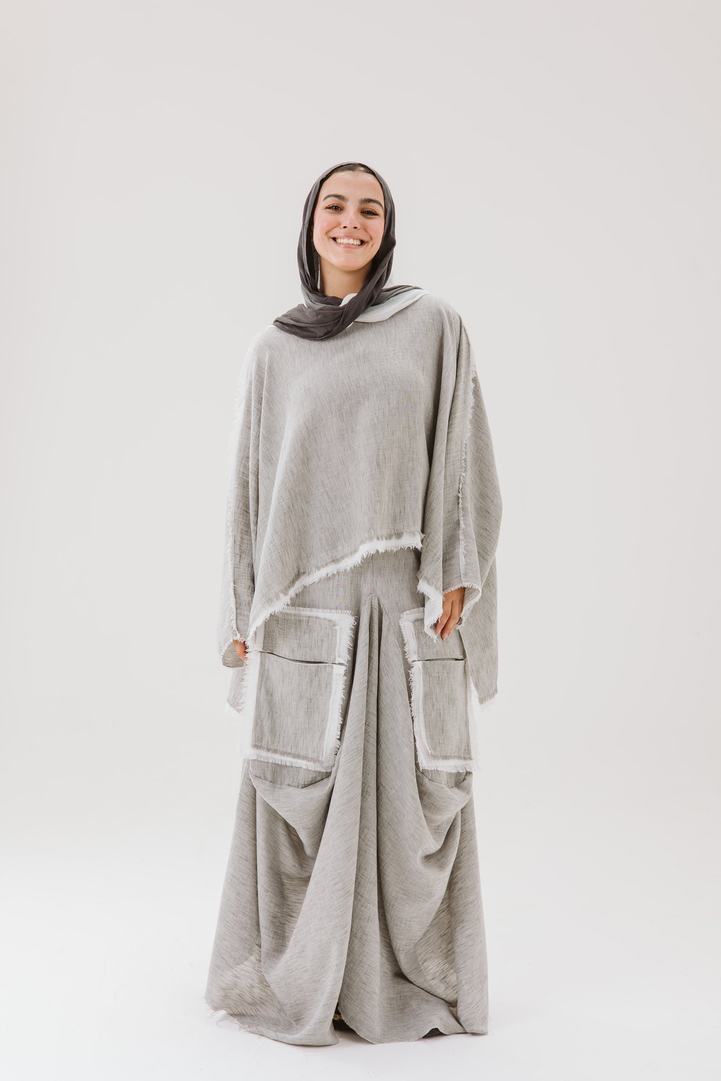 Linen High Low Top In Grey