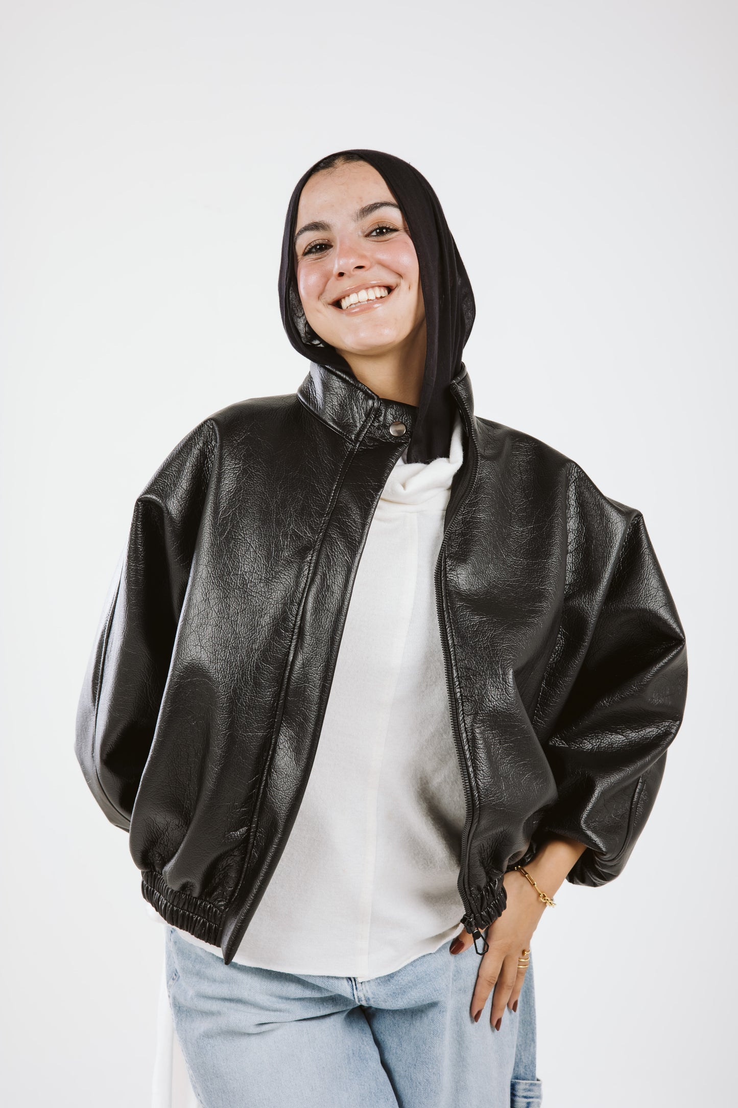 Oversized Leather Jacket in Black