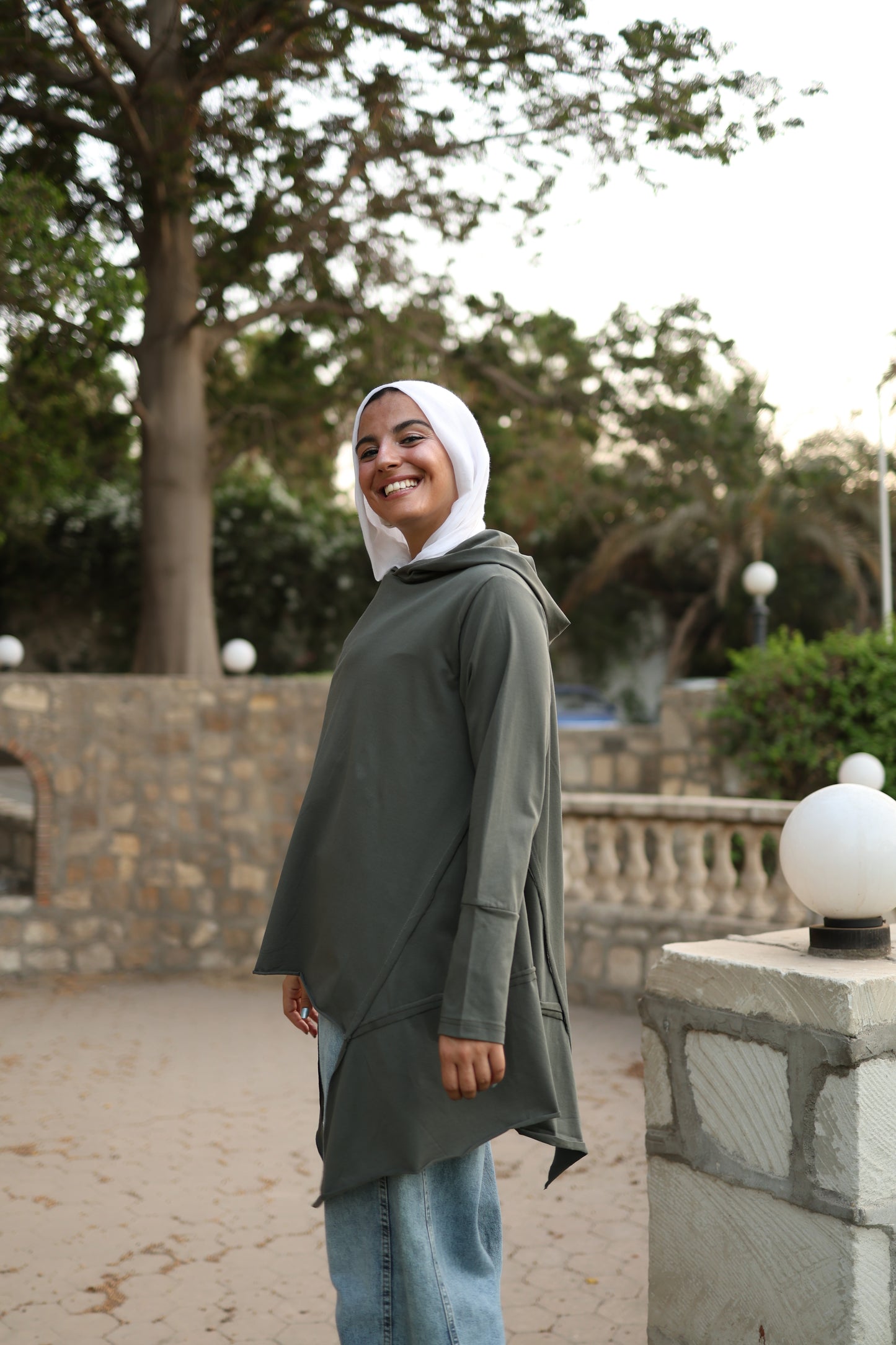 Stitches Side Hoodie Top in Olive