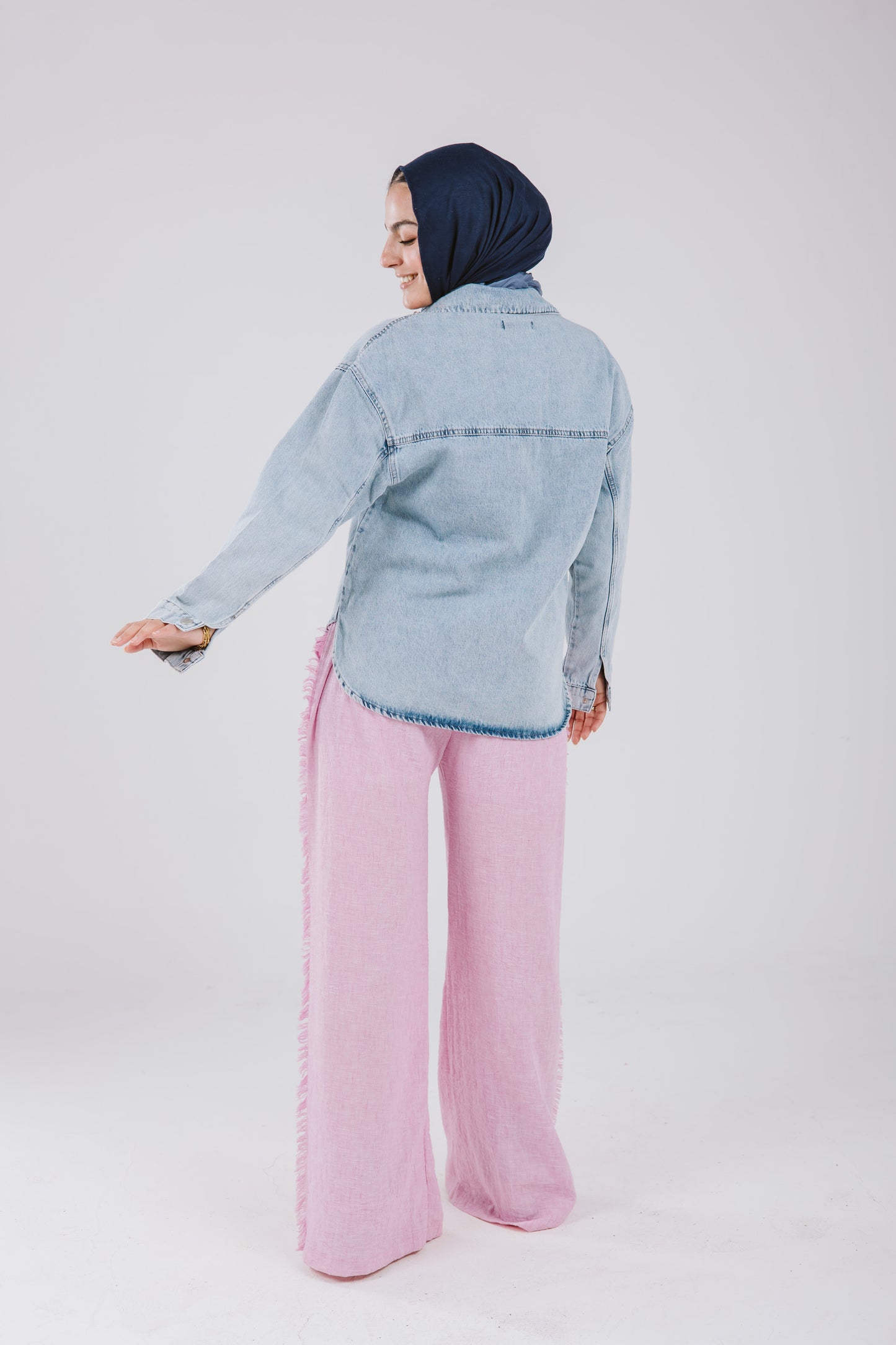 Linen Stitches Pants in Powder Pink