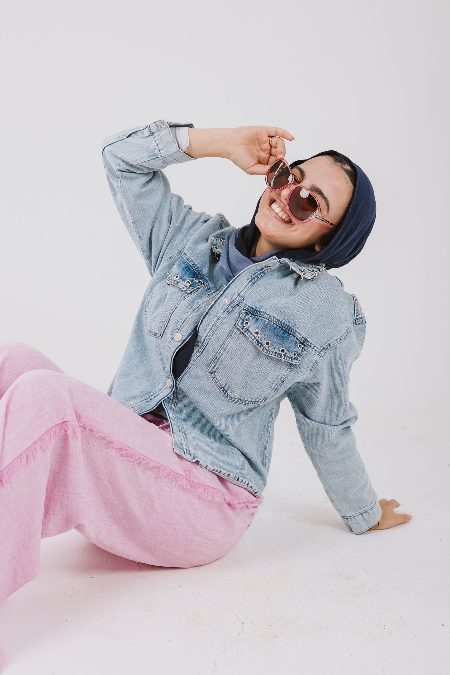 Denim Pockets Shirt with silver rings