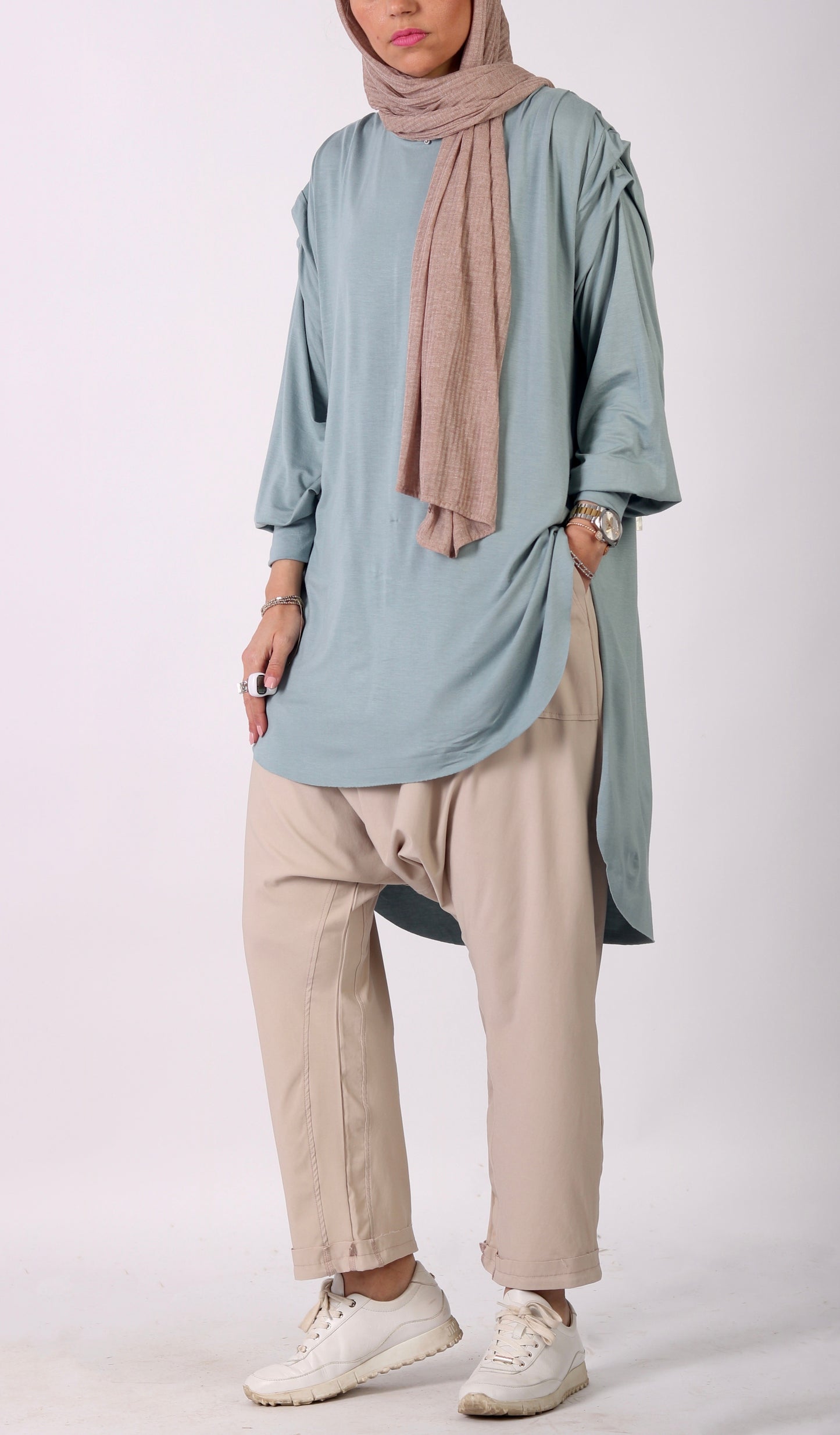 High Low Draped Sleeves Top in Mint