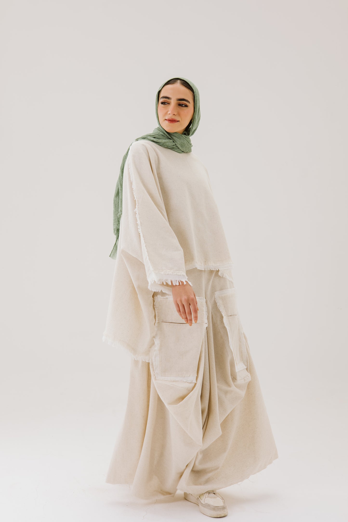 Linen oversized High Low Linen Top in Beige