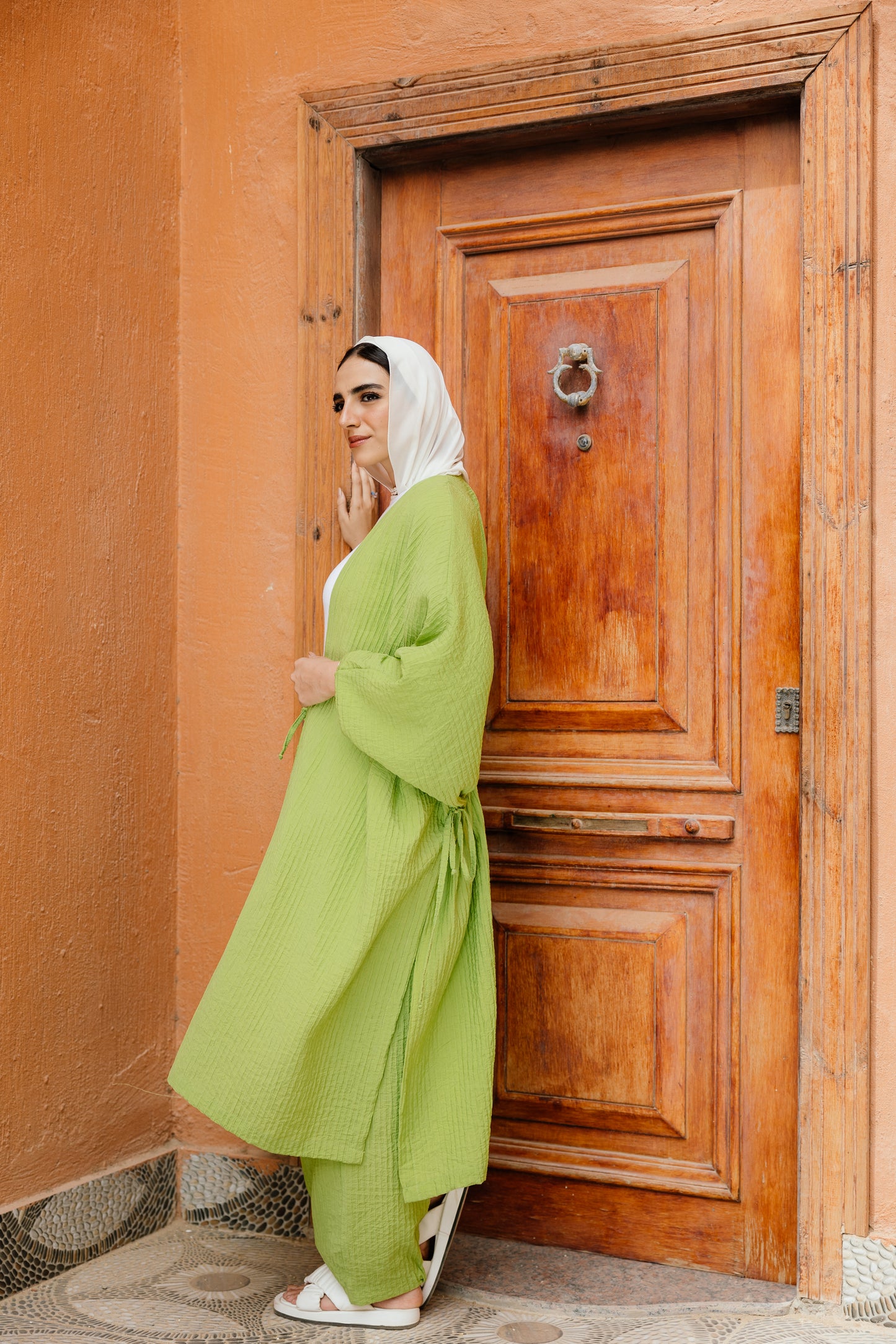 Puffy Sleeves Pleated Set in Kiwi
