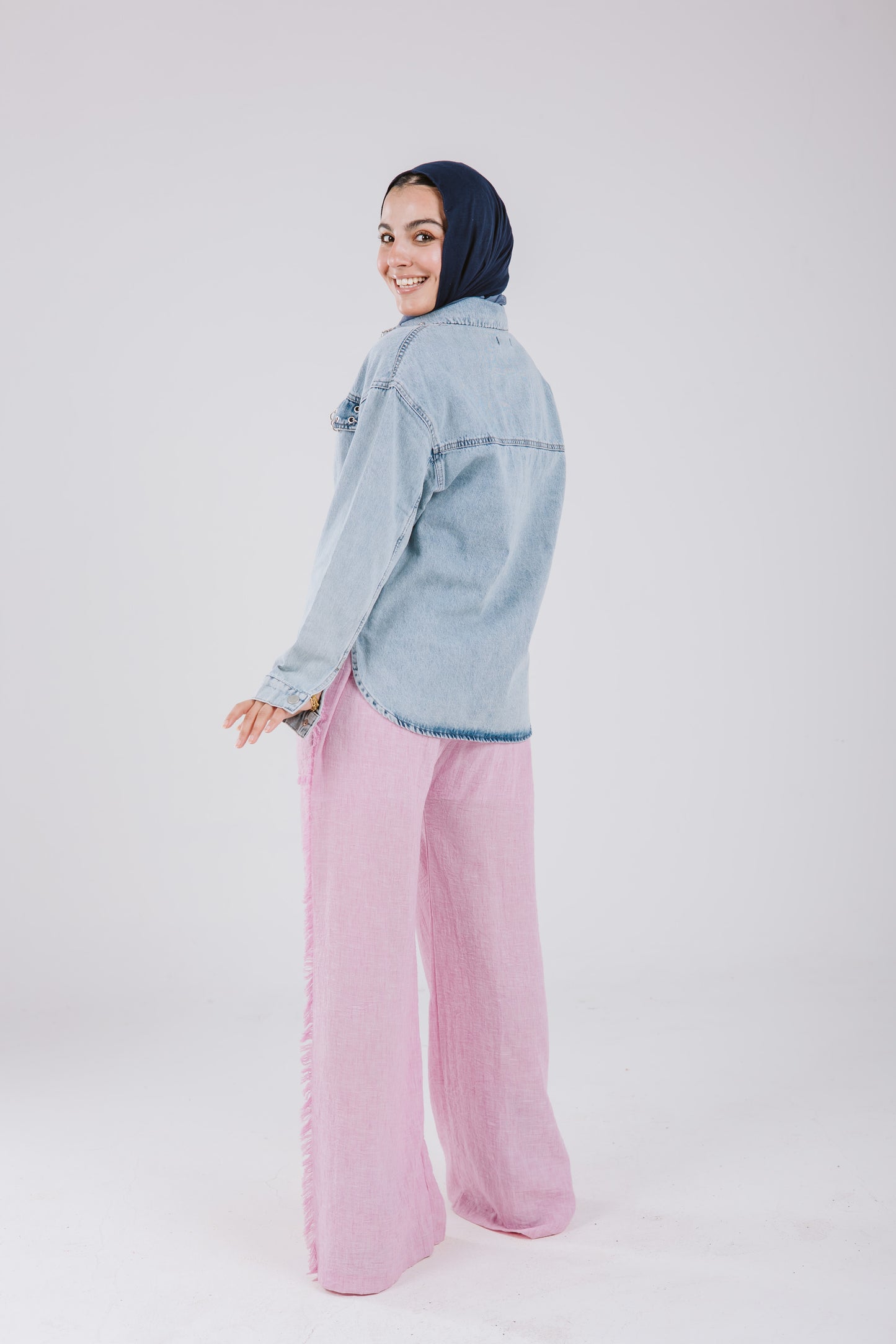 Linen Stitches Pants in Powder Pink