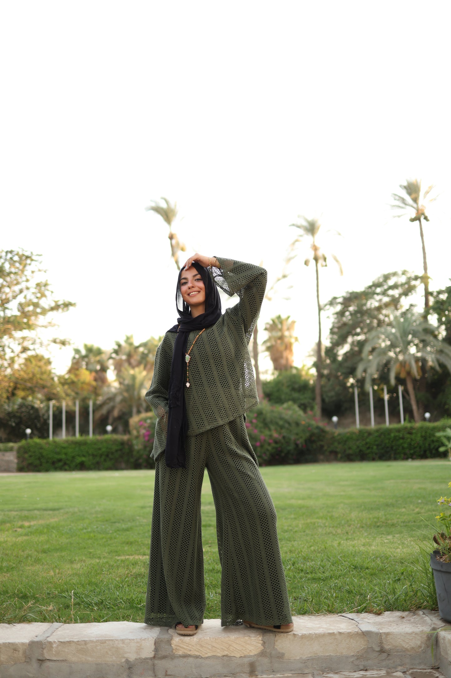Knittned High Low Top Set in Olive
