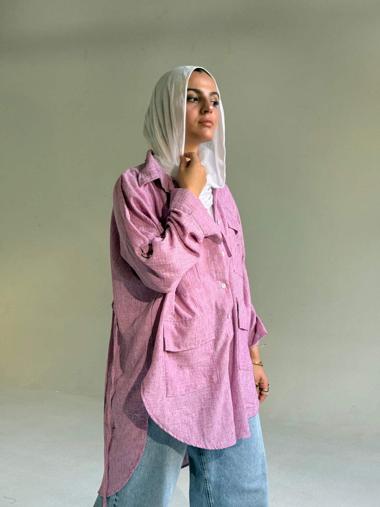Linen Pockets oversized Shirt in Orchid Pink