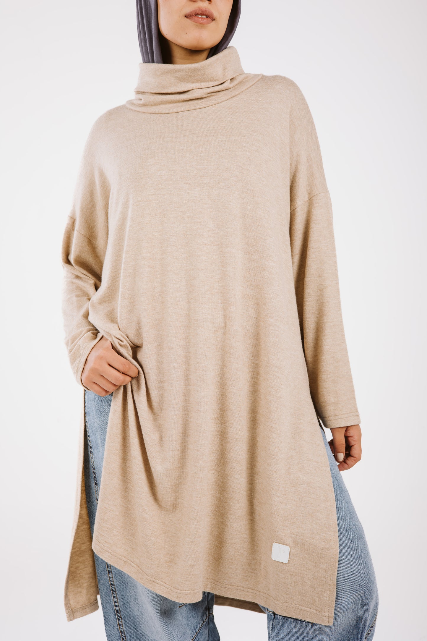 High Low Soft Wool Top in Beige