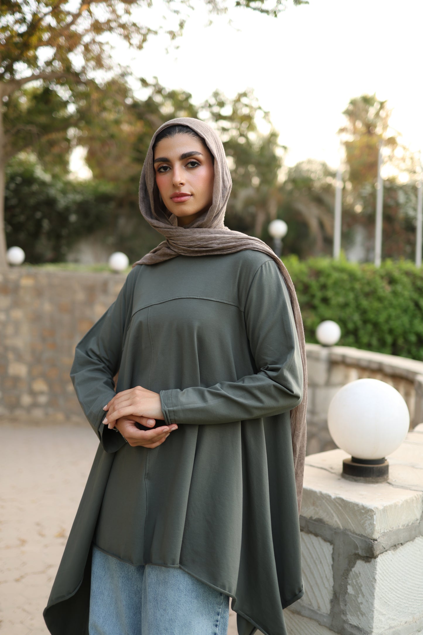 Long Side Cotton Top in Olive