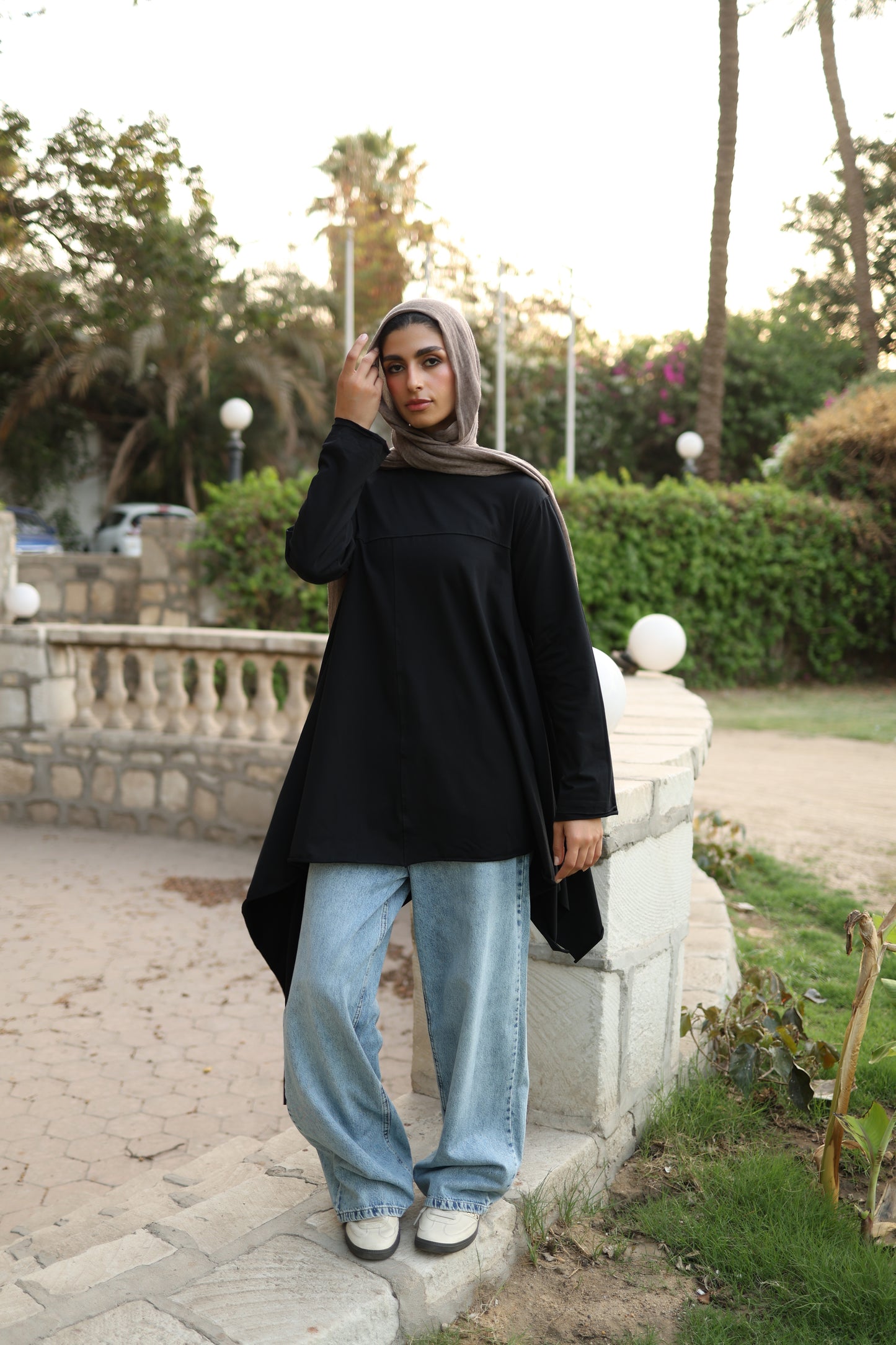 Long Side Cotton Top in Black