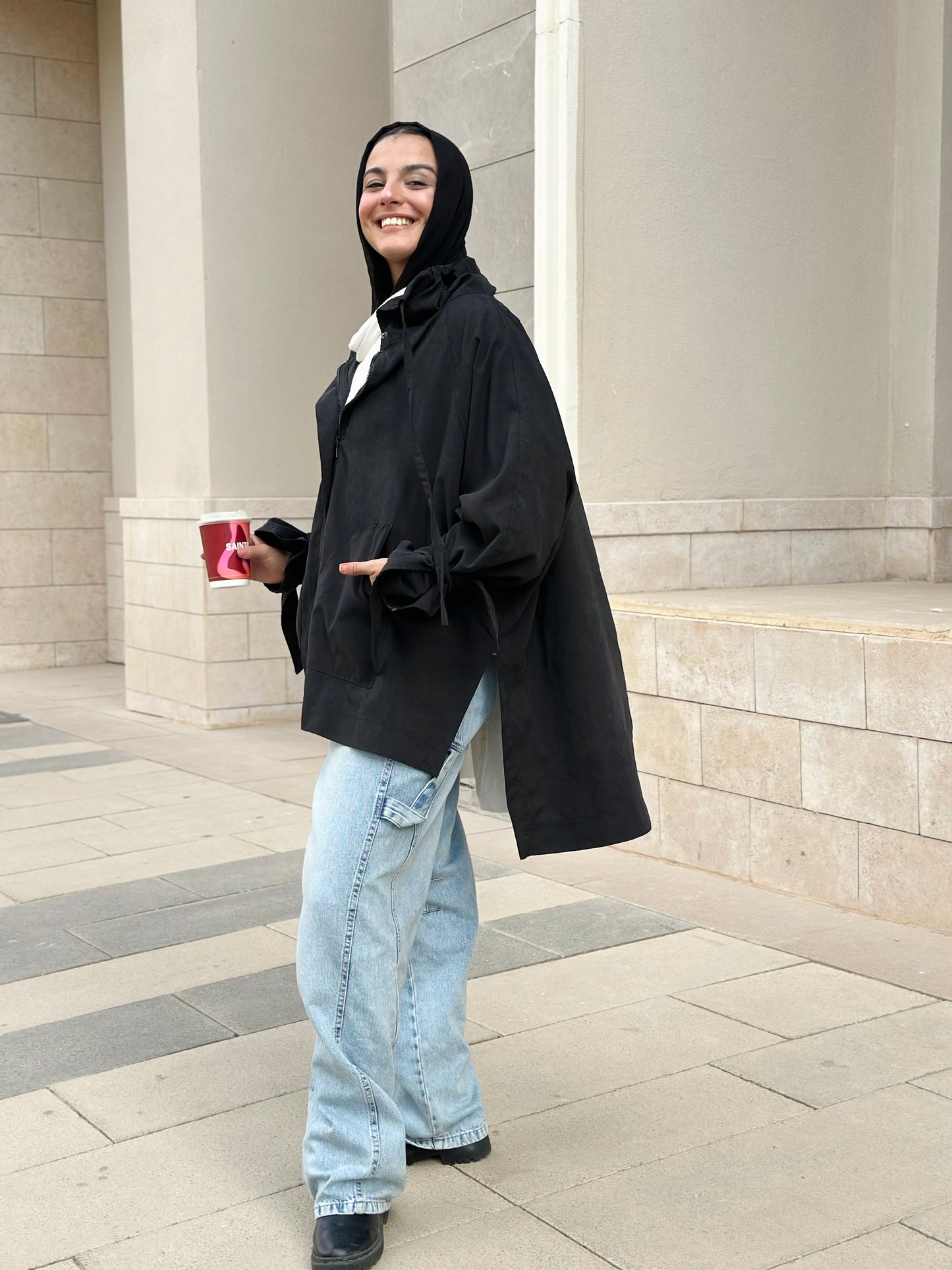High Low oversized Jacket in Black