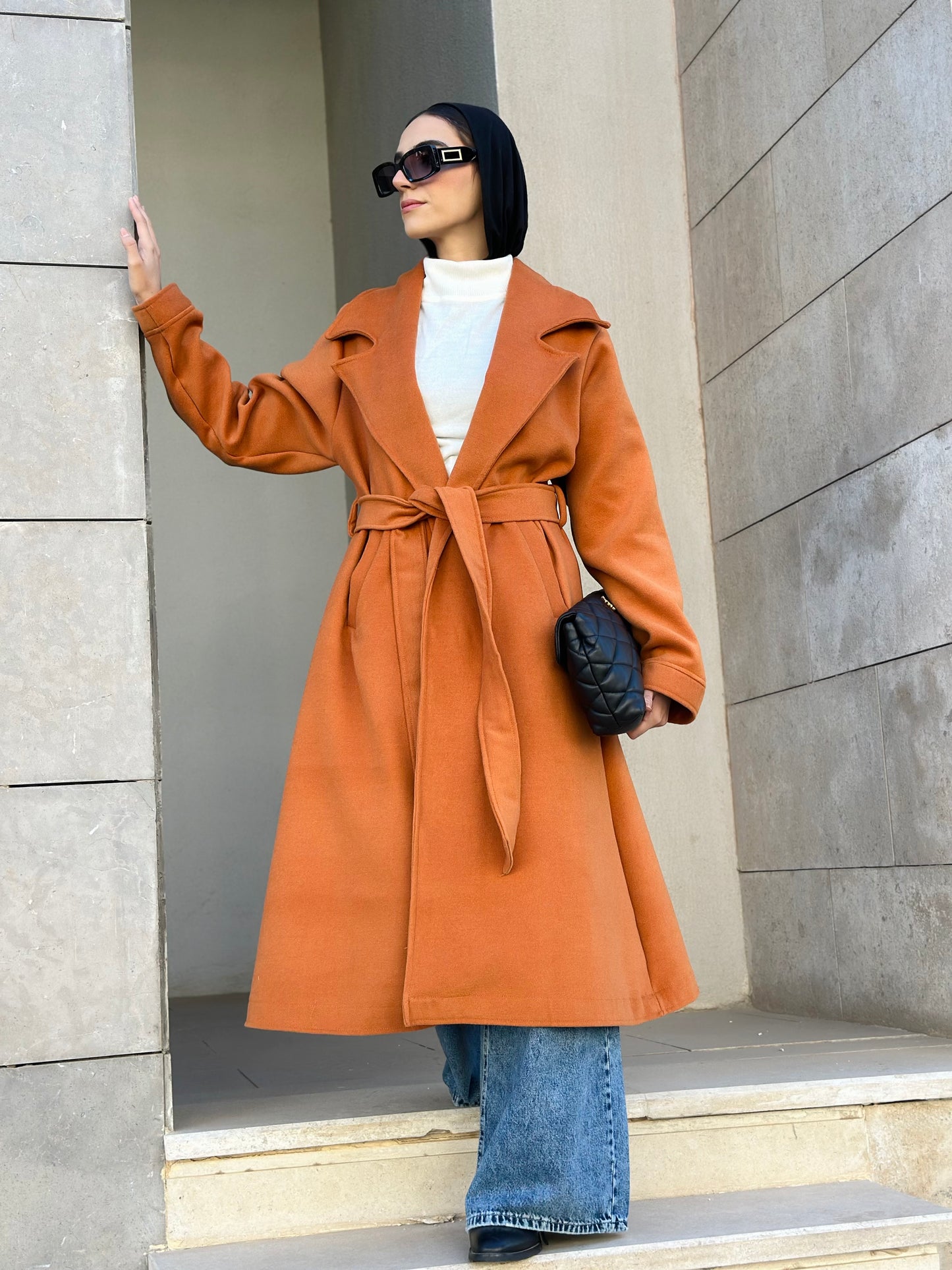 Woolen Trench Coat in Brick