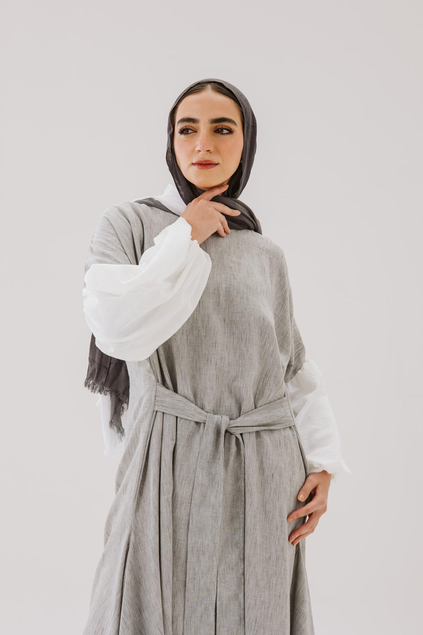 Asymmetrical Linen Wrap Dress in Grey