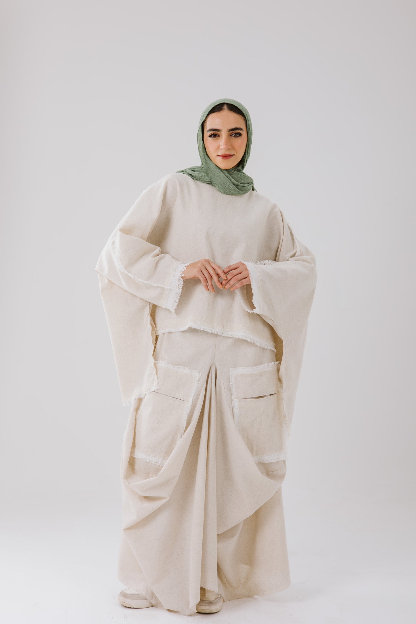 Linen oversized High Low Linen Top in Beige